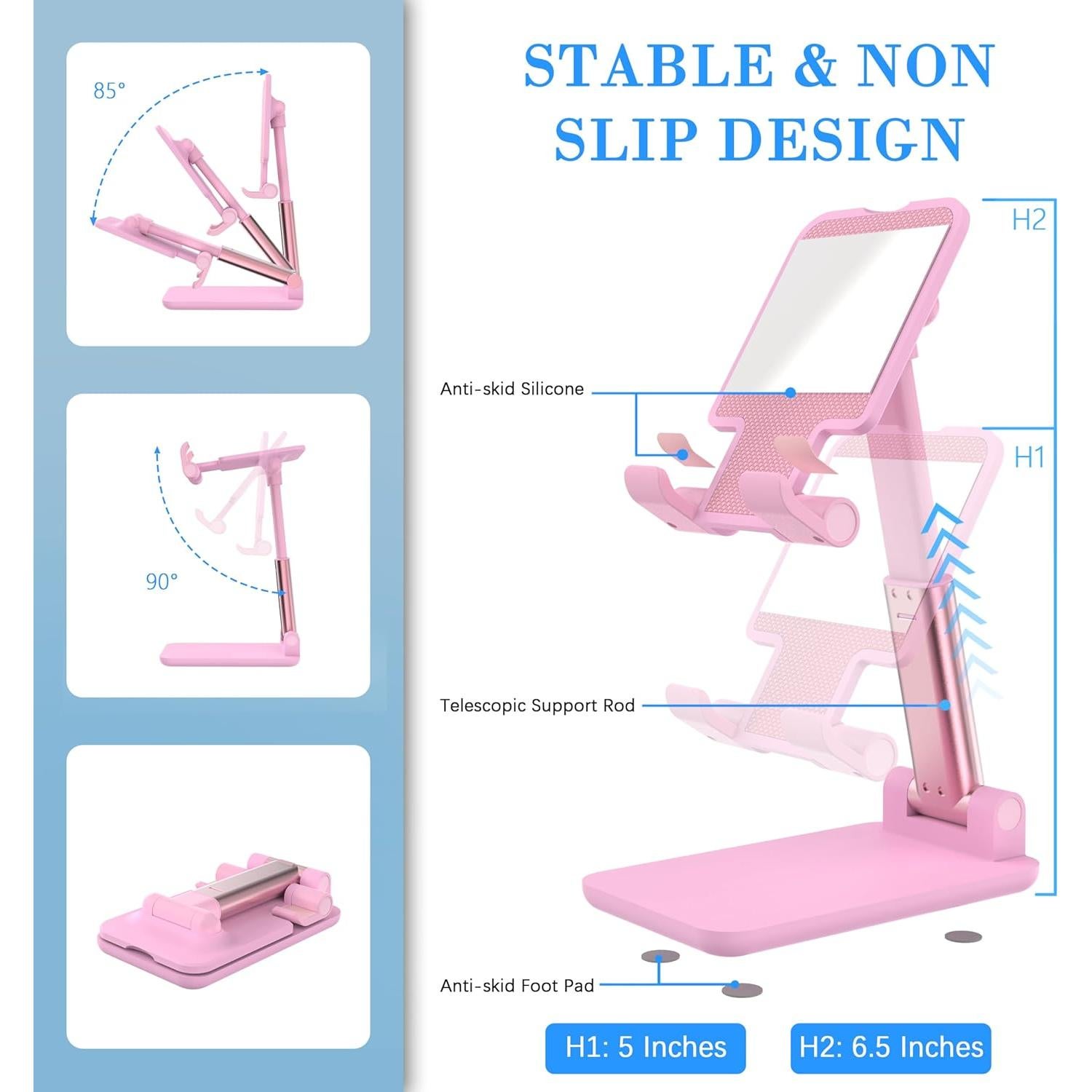 Soporte Ajustable para Teléfono Móvil HZZADZXW Rosa 4-8"