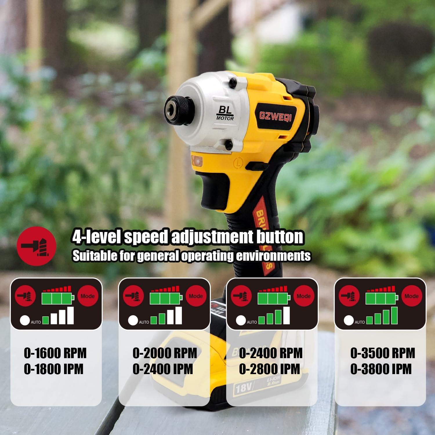 Destornillador de Impacto Inalámbrico GZWEQI 20V 250 Nm 4 Modos