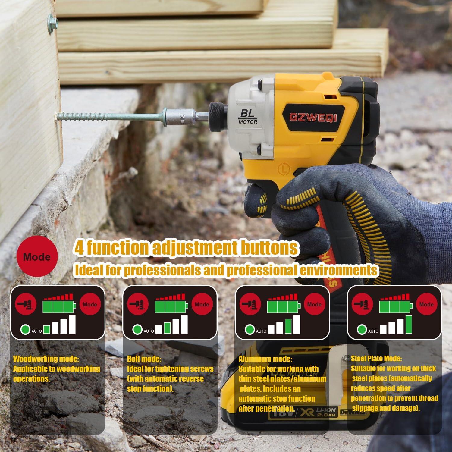 Destornillador de Impacto Inalámbrico GZWEQI 20V 250 Nm 4 Modos