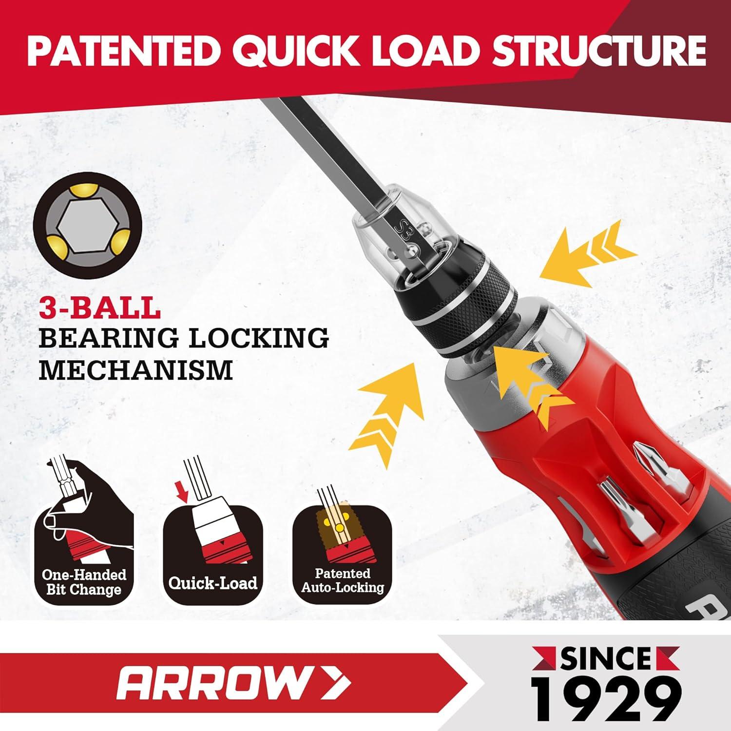 Destornillador de Trinquete ARROW 12 en 1 con Puntas S2