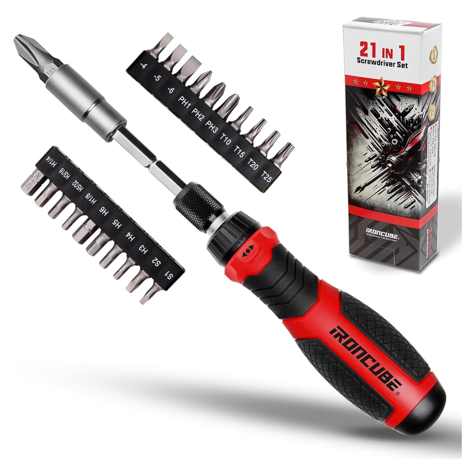 Juego de Destornilladores 21 en 1 IRONCUBE con Puntas Magnéticas