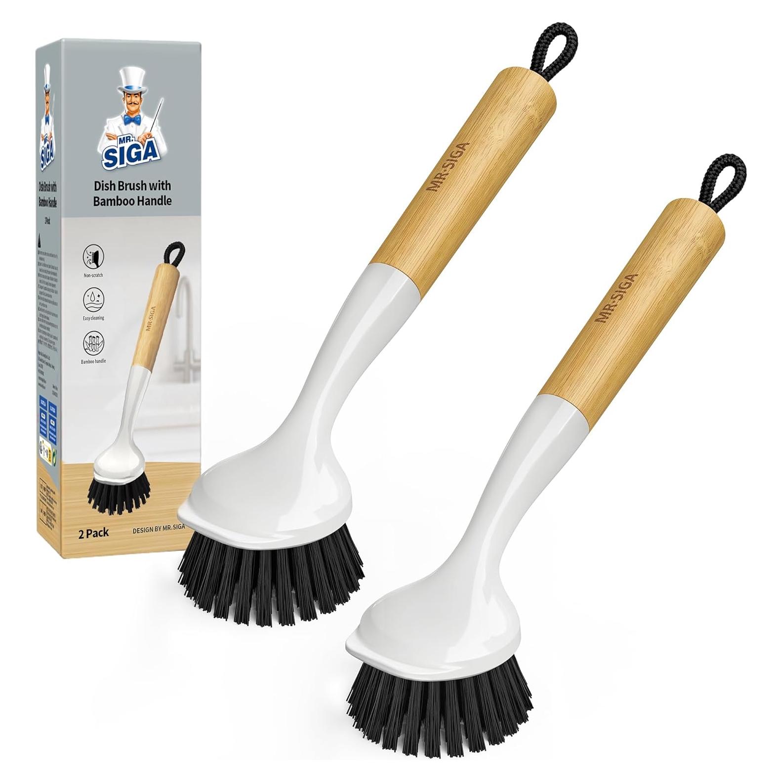 Cepillo de Platos MR.SIGA de Bambú con Raspador - Paquete de 2