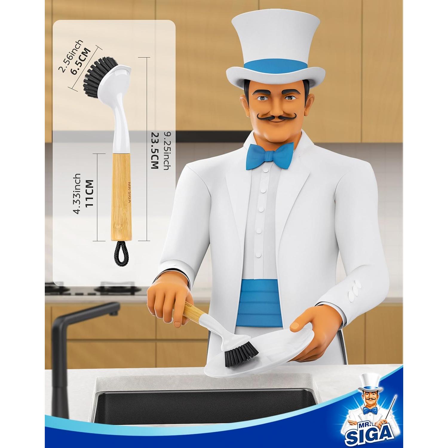 Cepillo de Platos MR.SIGA de Bambú con Raspador - Paquete de 2