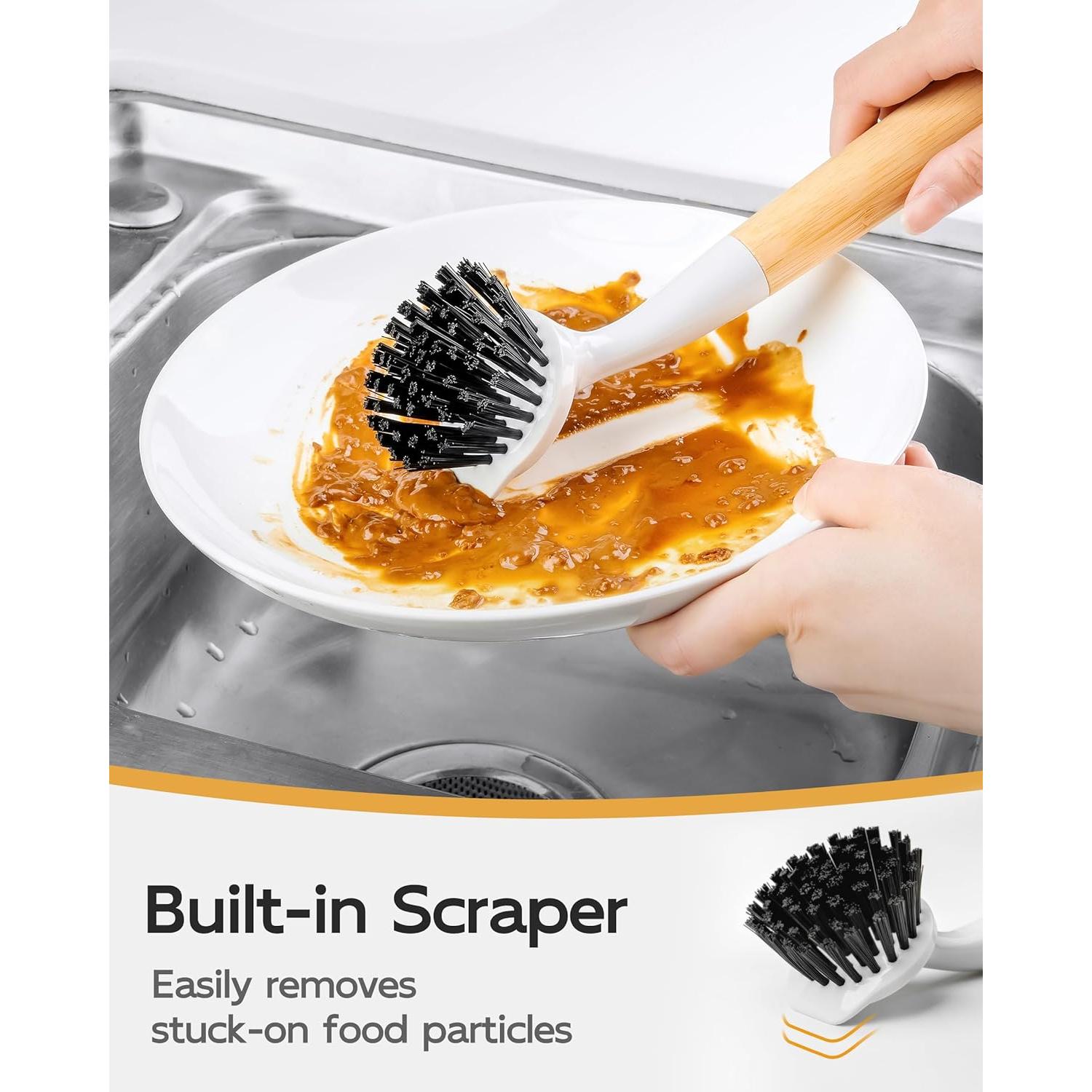 Cepillo de Platos MR.SIGA de Bambú con Raspador - Paquete de 2