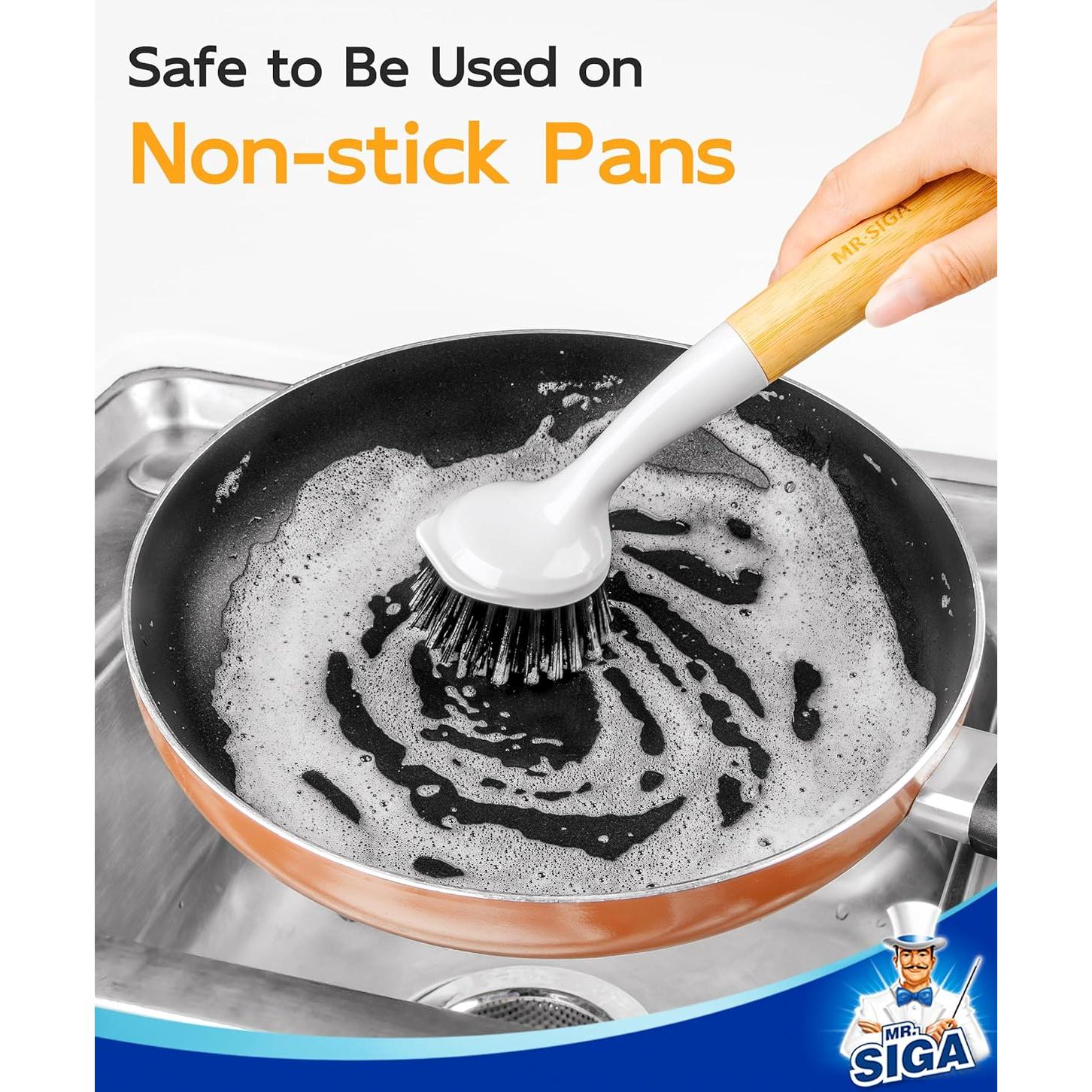 Cepillo de Platos MR.SIGA de Bambú con Raspador - Paquete de 2