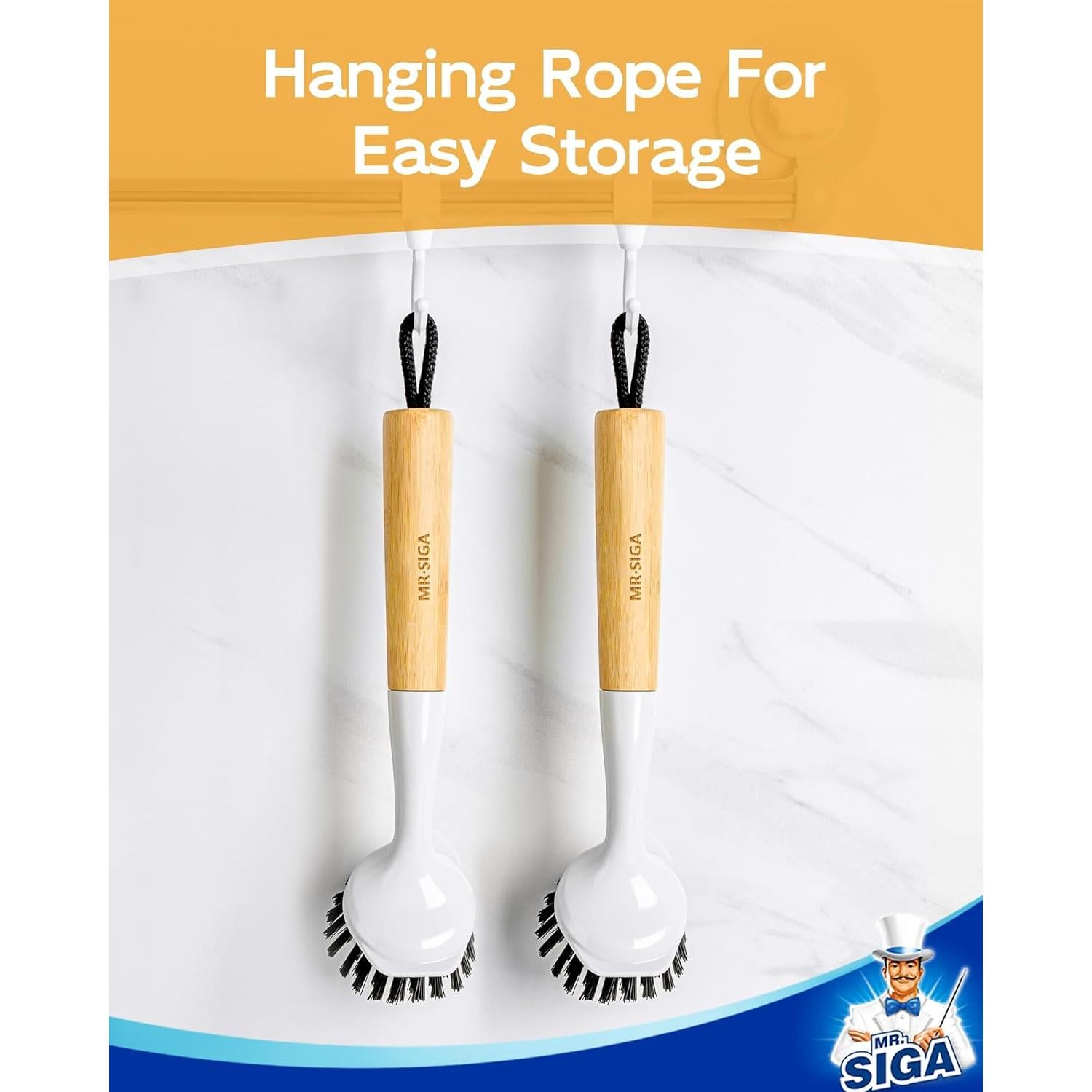 Cepillo de Platos MR.SIGA de Bambú con Raspador - Paquete de 2