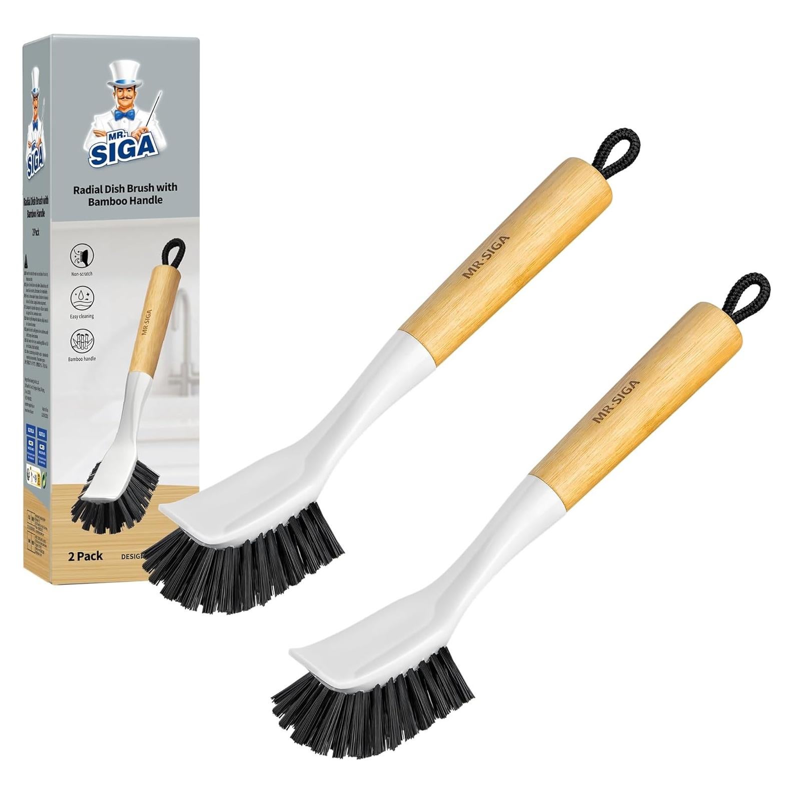 Cepillo de Platos MR.SIGA de Bambú con Mango Ergonómico - Paquete de 2