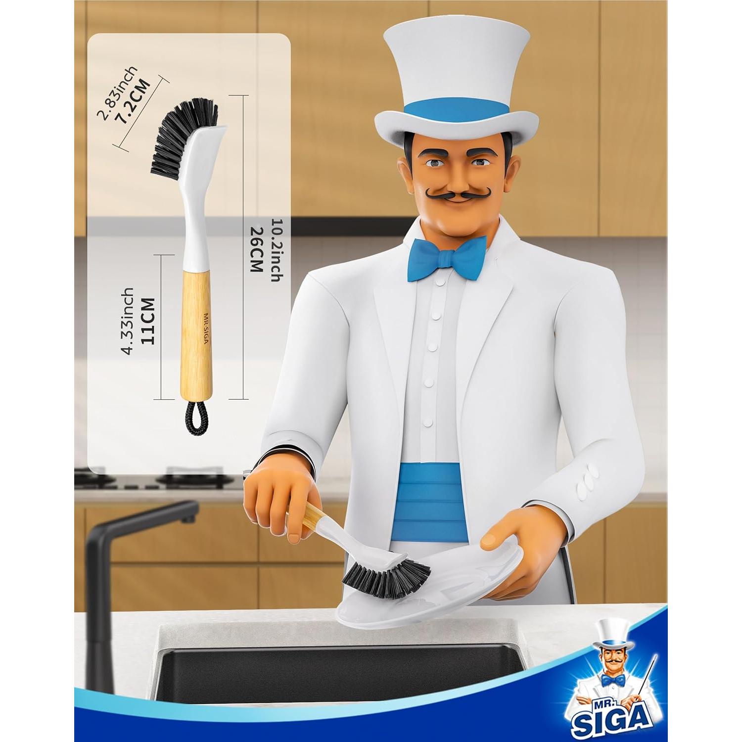 Cepillo de Platos MR.SIGA de Bambú con Mango Ergonómico - Paquete de 2