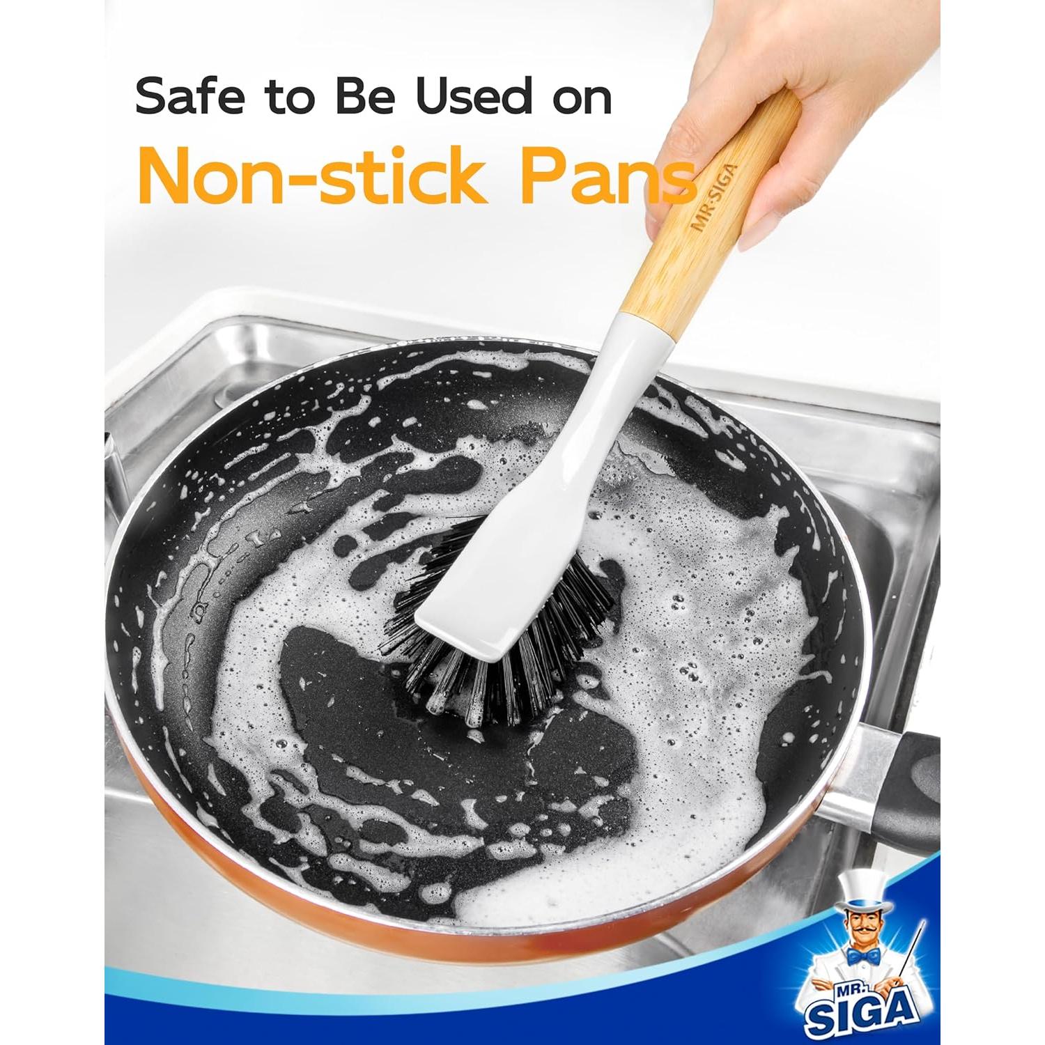 Cepillo de Platos MR.SIGA de Bambú con Mango Ergonómico - Paquete de 2