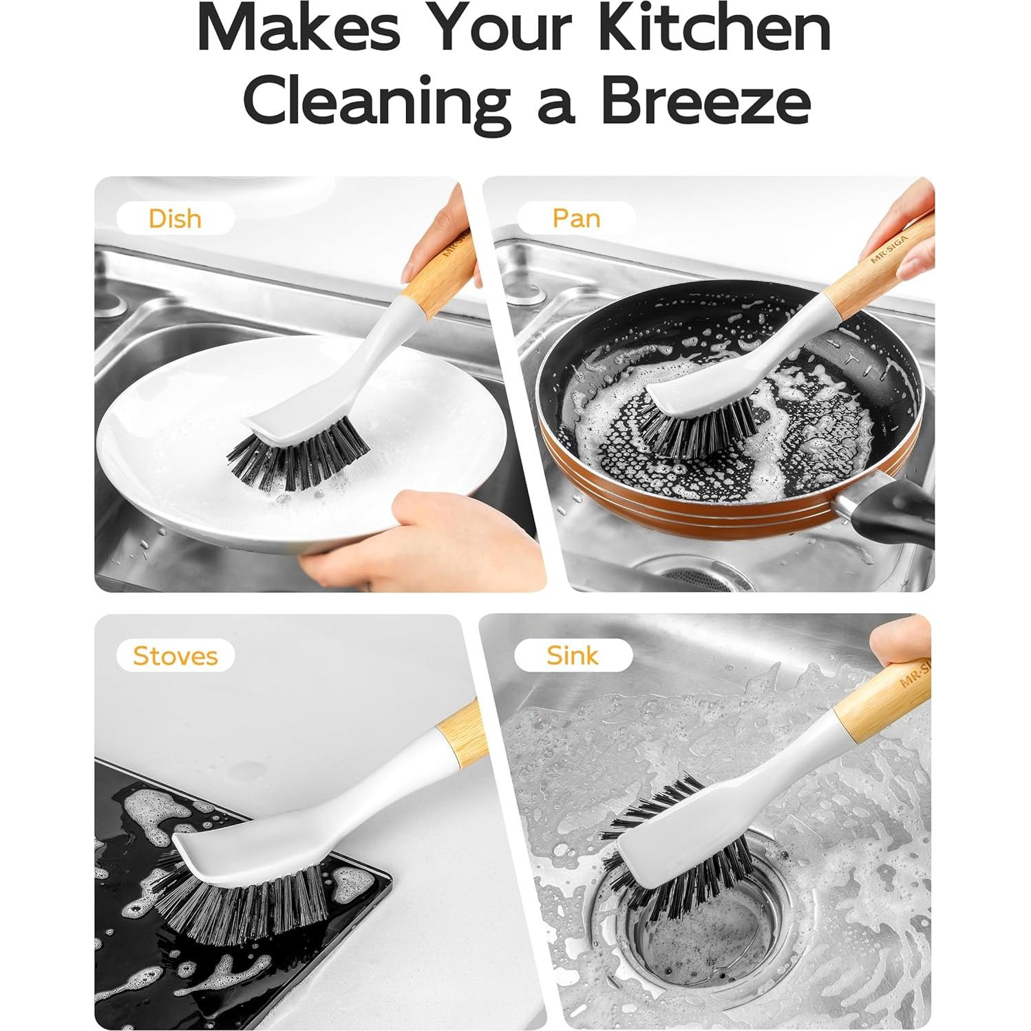 Cepillo de Platos MR.SIGA de Bambú con Mango Ergonómico - Paquete de 2