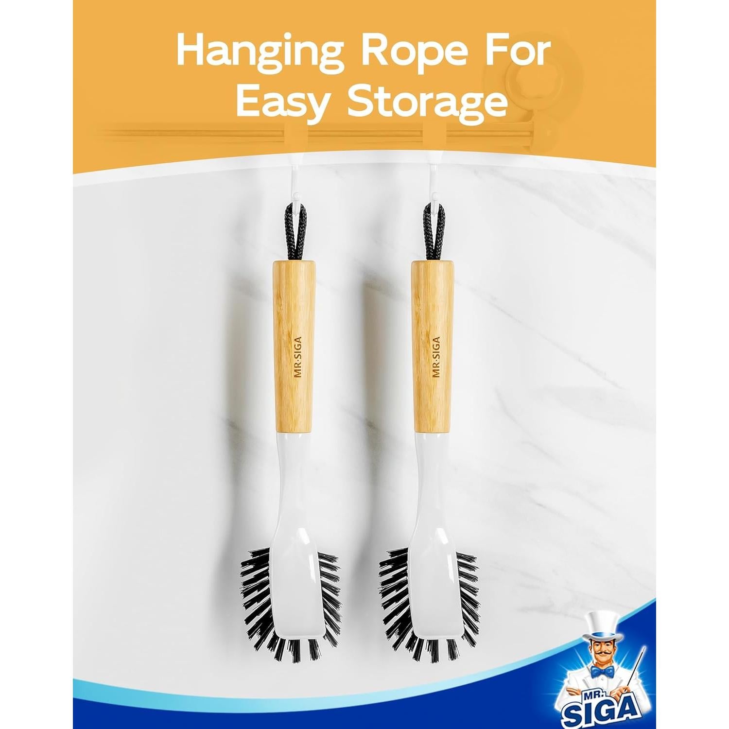 Cepillo de Platos MR.SIGA de Bambú con Mango Ergonómico - Paquete de 2