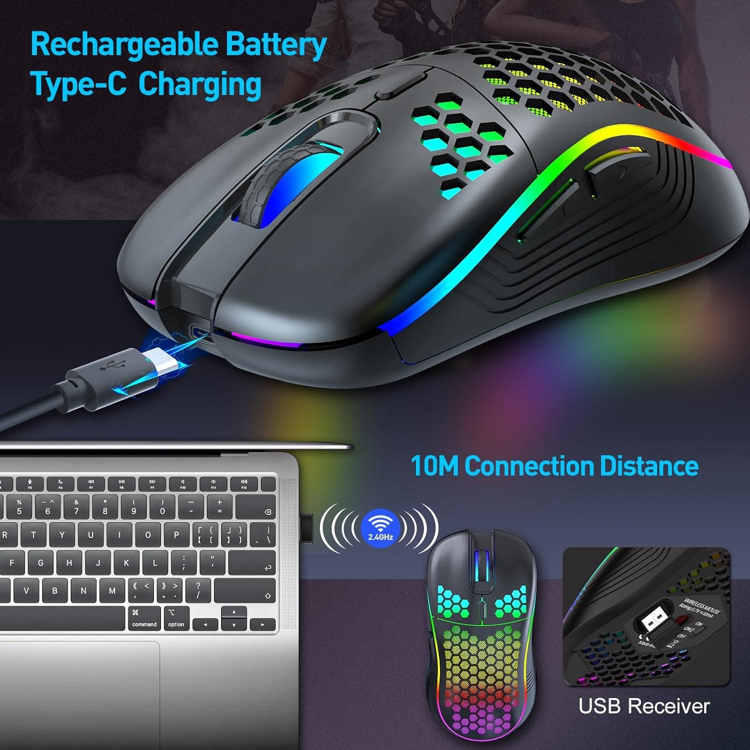Ratón Gaming Inalámbrico JYCSTE Ergonómico RGB 7 Botones