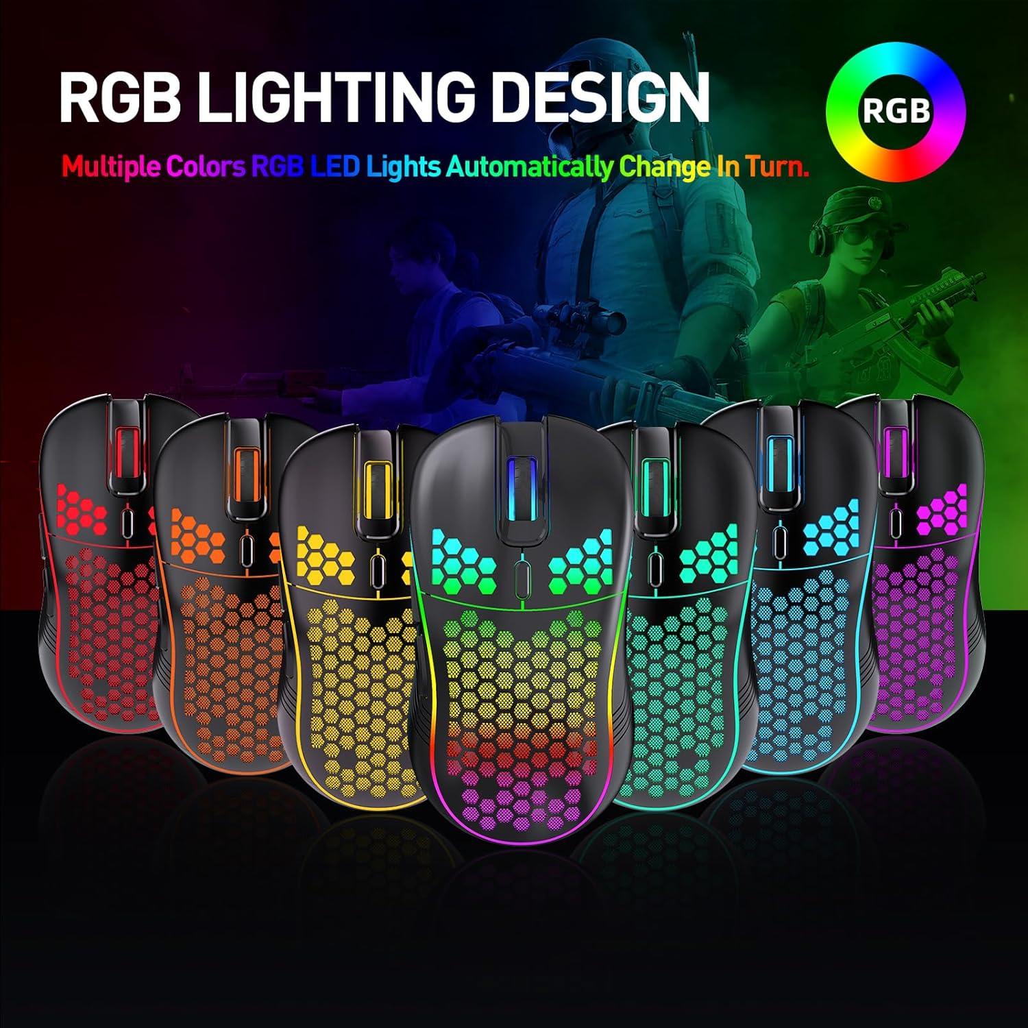 Ratón Gaming Inalámbrico JYCSTE Ergonómico RGB 7 Botones