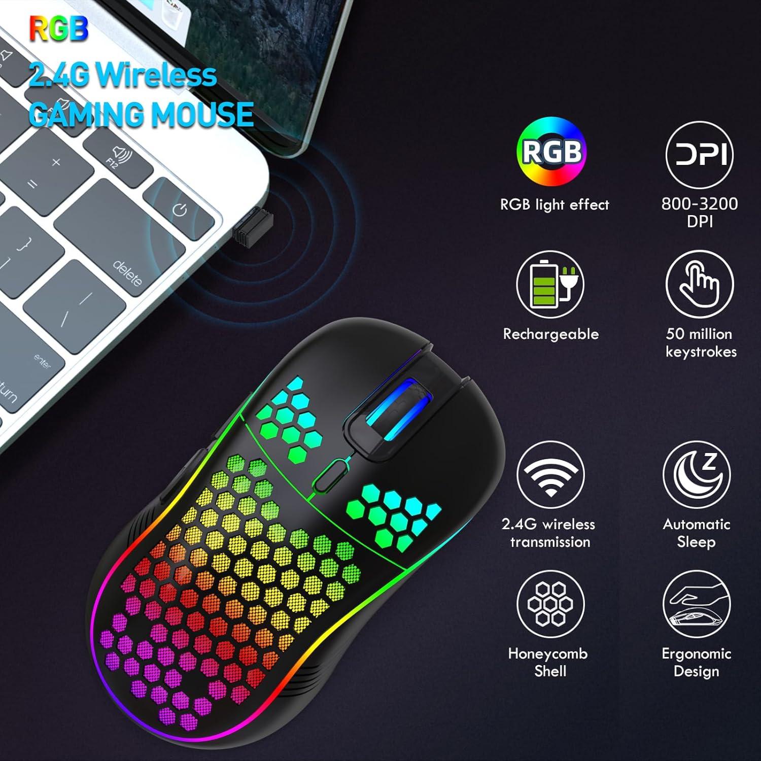 Ratón Gaming Inalámbrico JYCSTE Ergonómico RGB 7 Botones