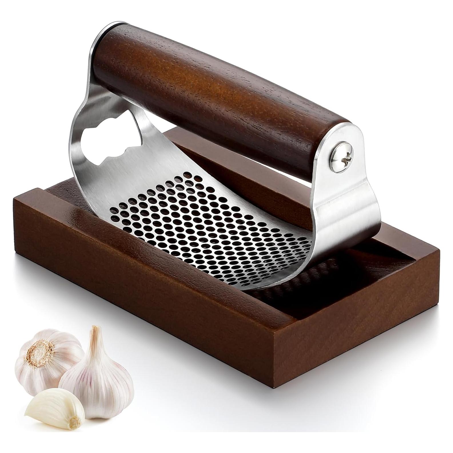 Prensa de Ajo Acellegic de Acero Inoxidable y Madera 12x7.5x2 cm