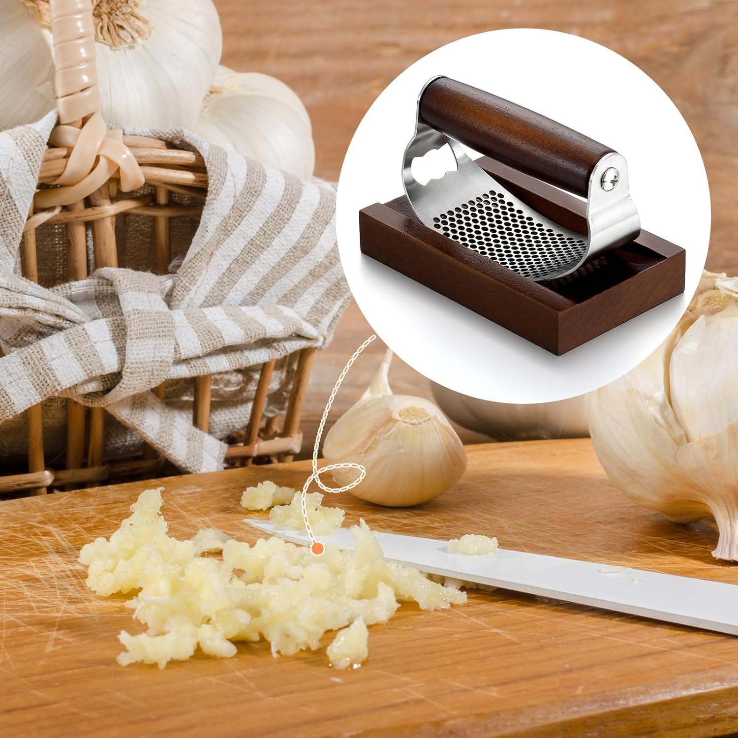 Prensa de Ajo Acellegic de Acero Inoxidable y Madera 12x7.5x2 cm