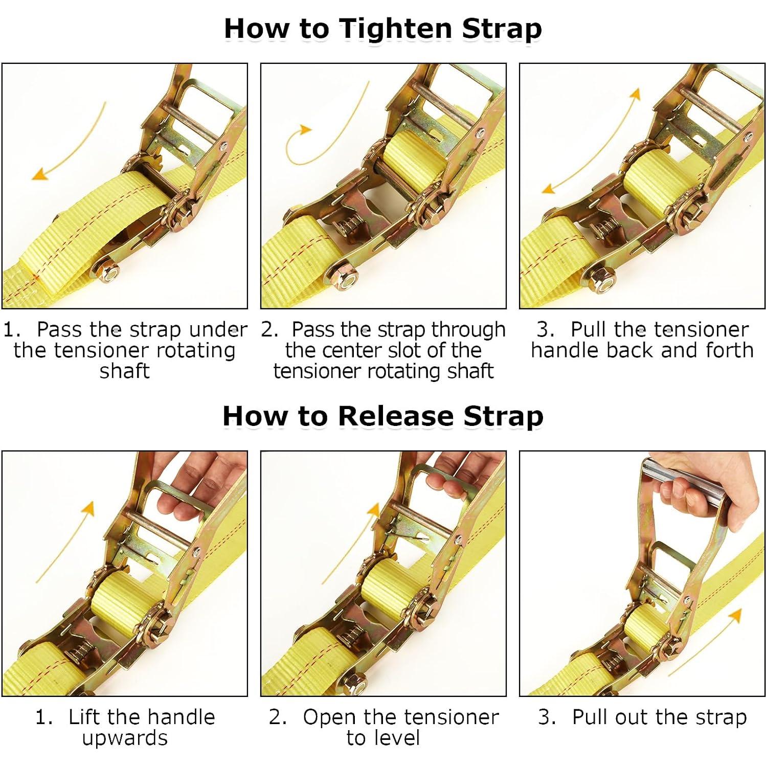 Paquete de 4 correas de trinquete LISHINE 2" x 6.1m 10000 LBS