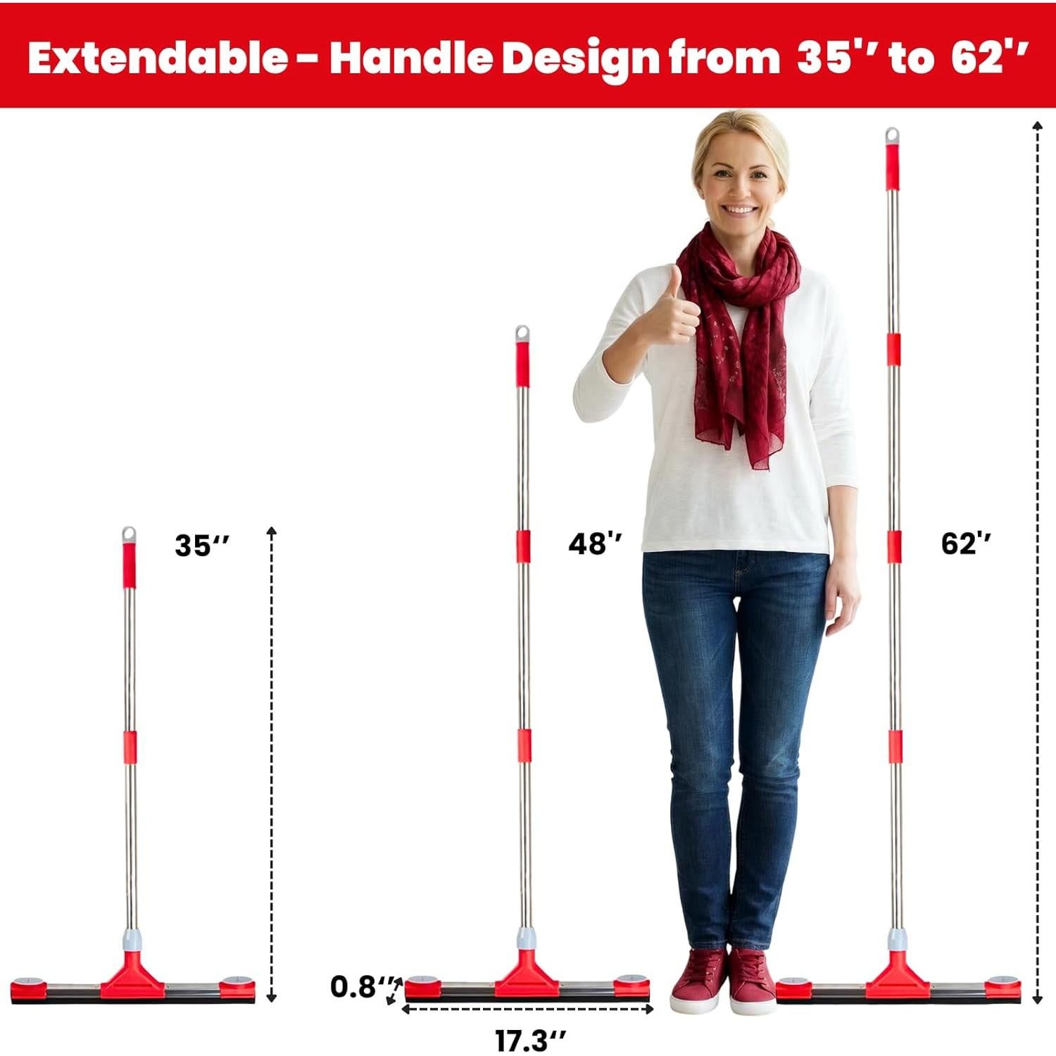 Raspador de Piso GleamGaGa 17.3" (43.9 cm) Mango Extensible 62"