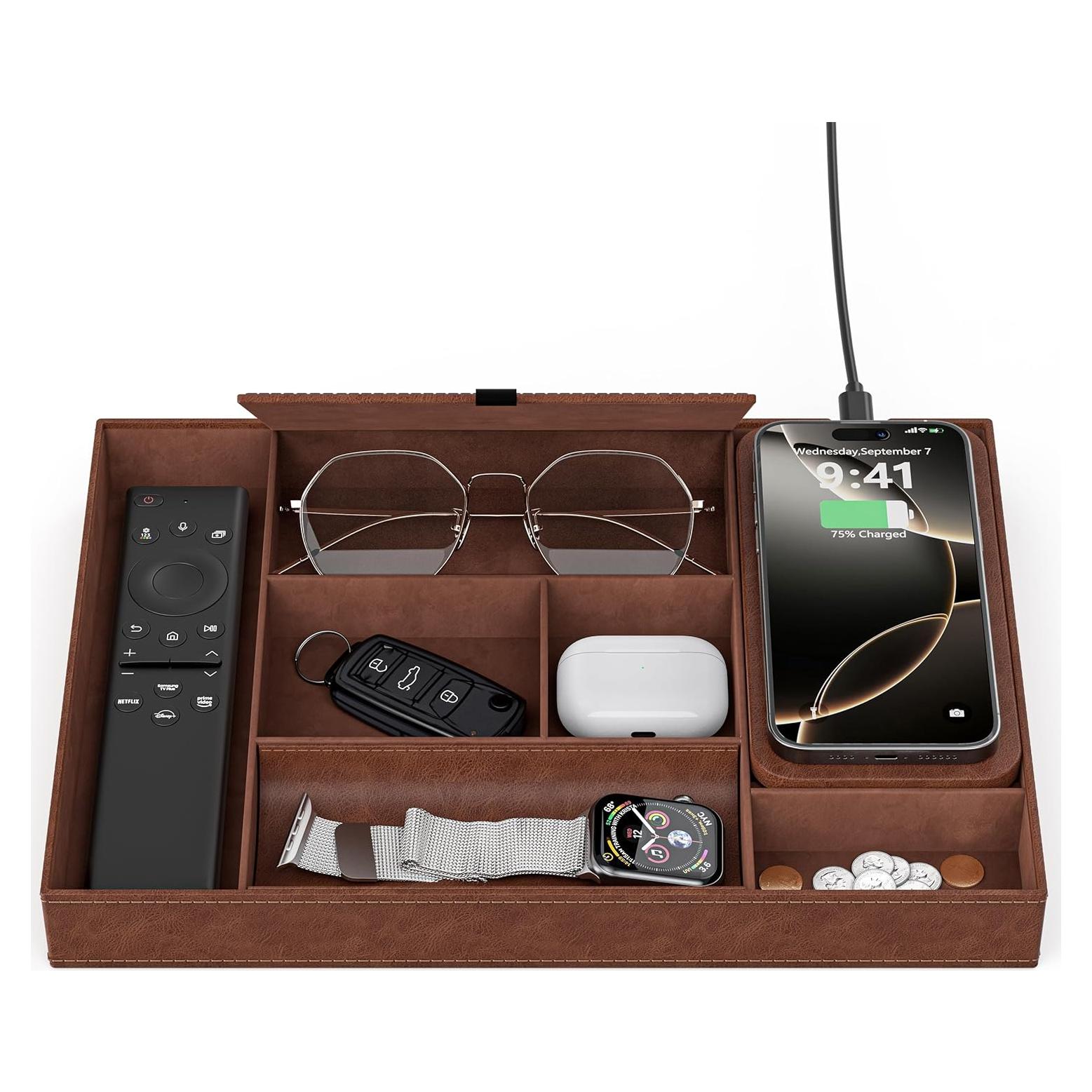 Bandeja de Valet con Cargador Inalámbrico Cargador Futuro 7 Compartimentos