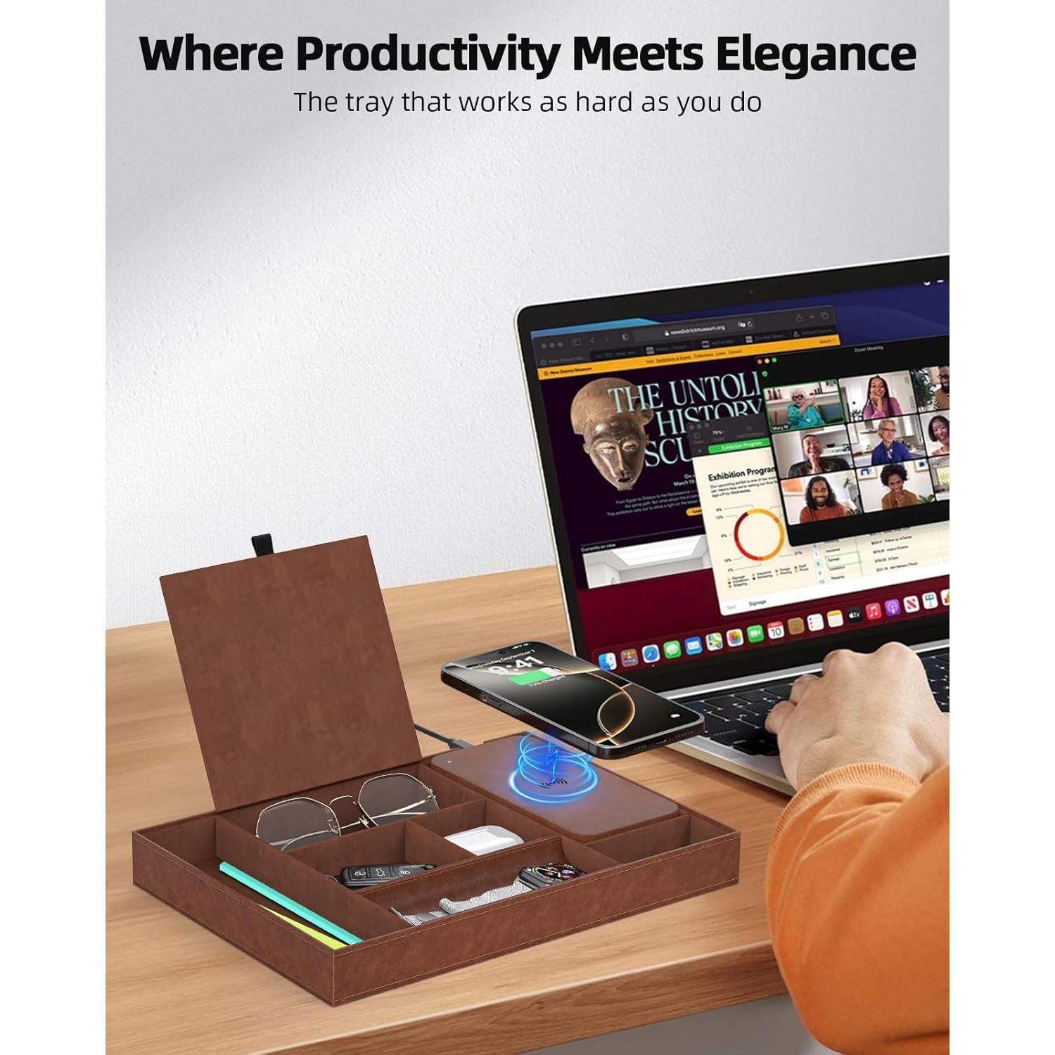Bandeja de Valet con Cargador Inalámbrico Cargador Futuro 7 Compartimentos