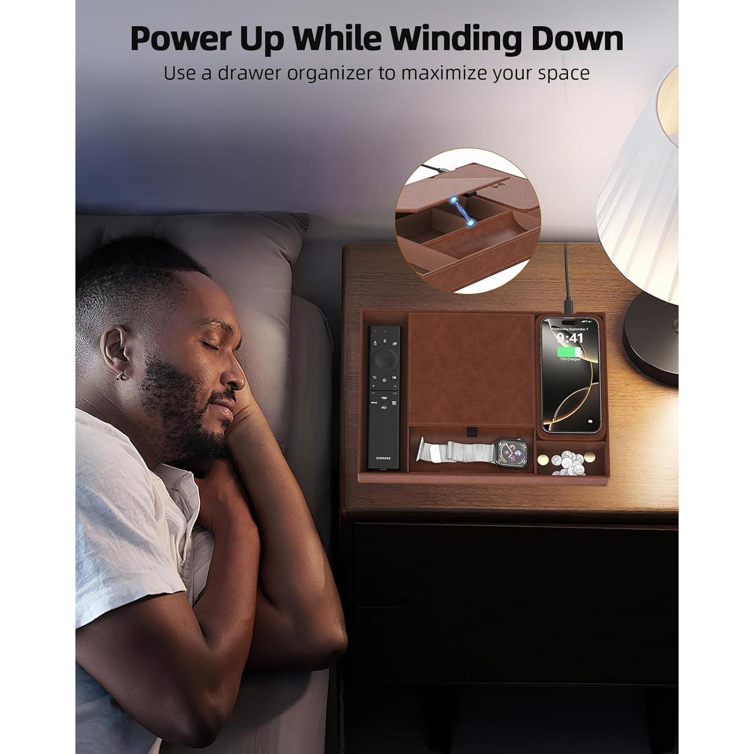 Bandeja de Valet con Cargador Inalámbrico Cargador Futuro 7 Compartimentos