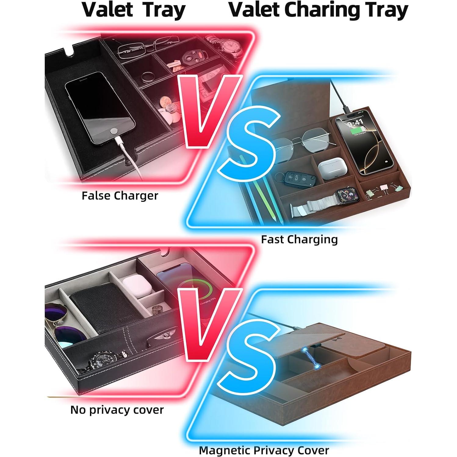Bandeja de Valet con Cargador Inalámbrico Cargador Futuro 7 Compartimentos