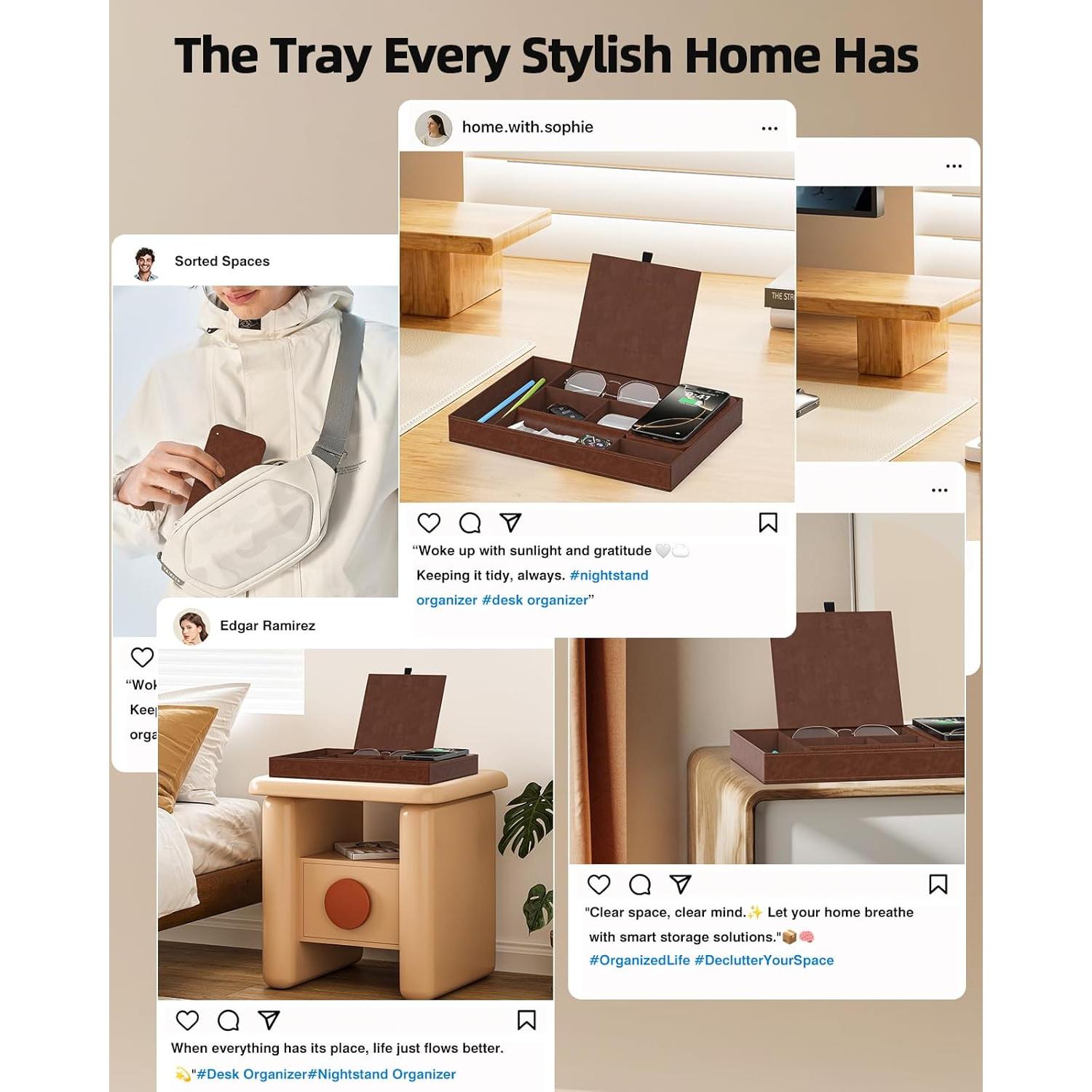 Bandeja de Valet con Cargador Inalámbrico Cargador Futuro 7 Compartimentos