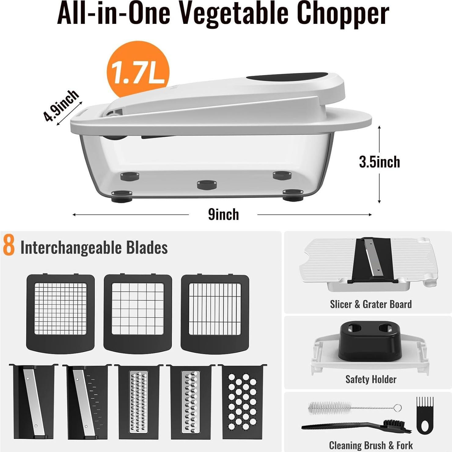 Cortador de Verduras Ukeetap 8 Cuchillas con Contenedor Blanco