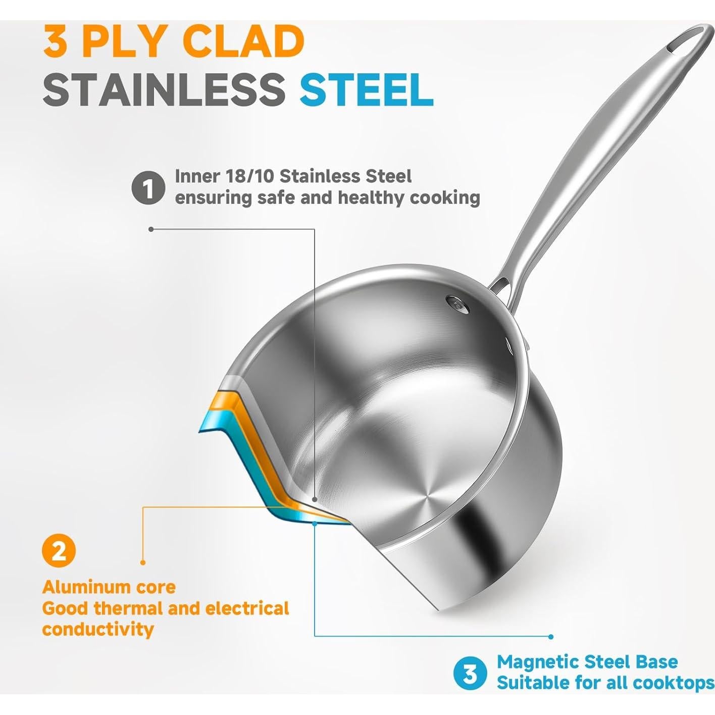 Cacerola Vaporera Ohtomber 1.5L Acero Inoxidable Antiadherente