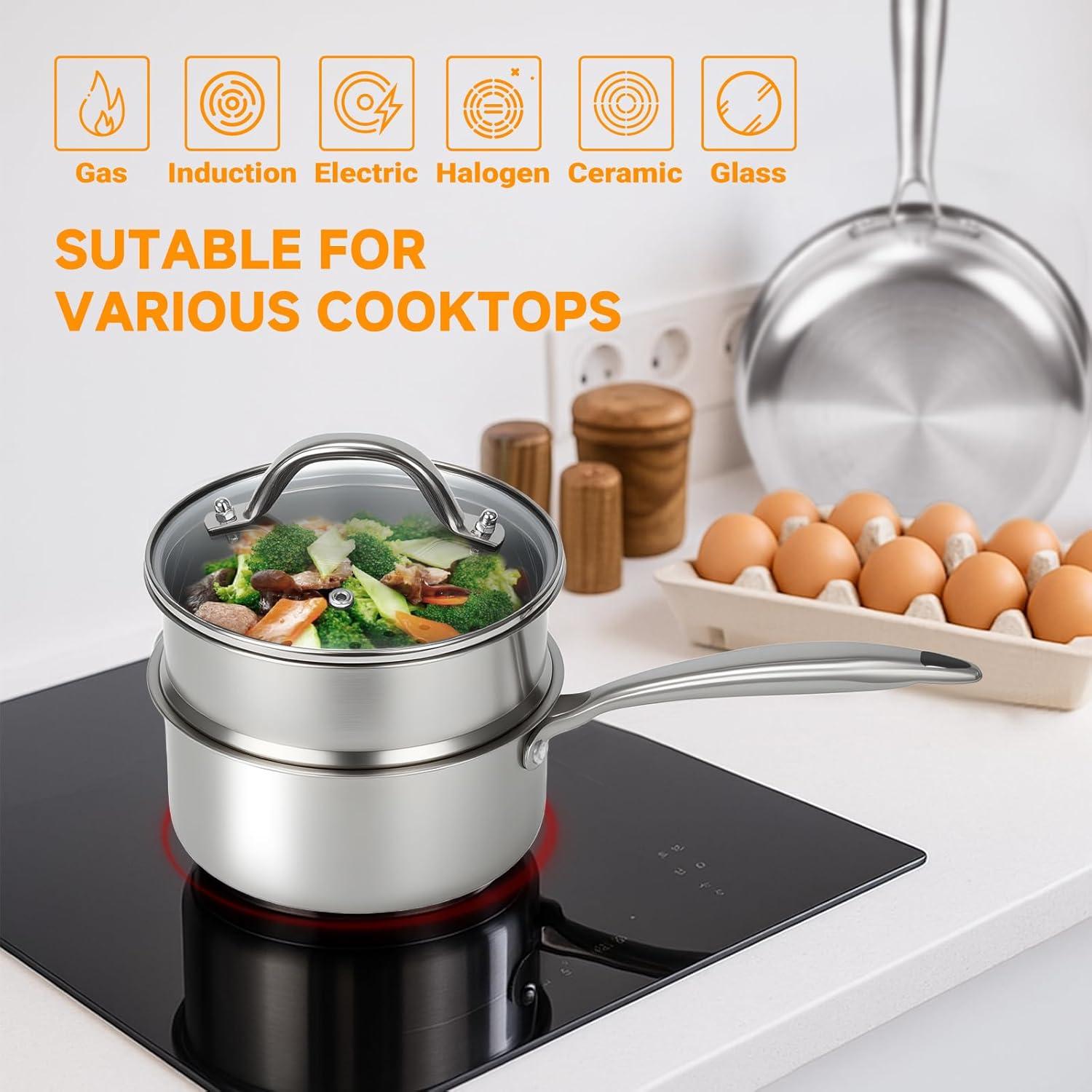 Cacerola Vaporera Ohtomber 1.5L Acero Inoxidable Antiadherente