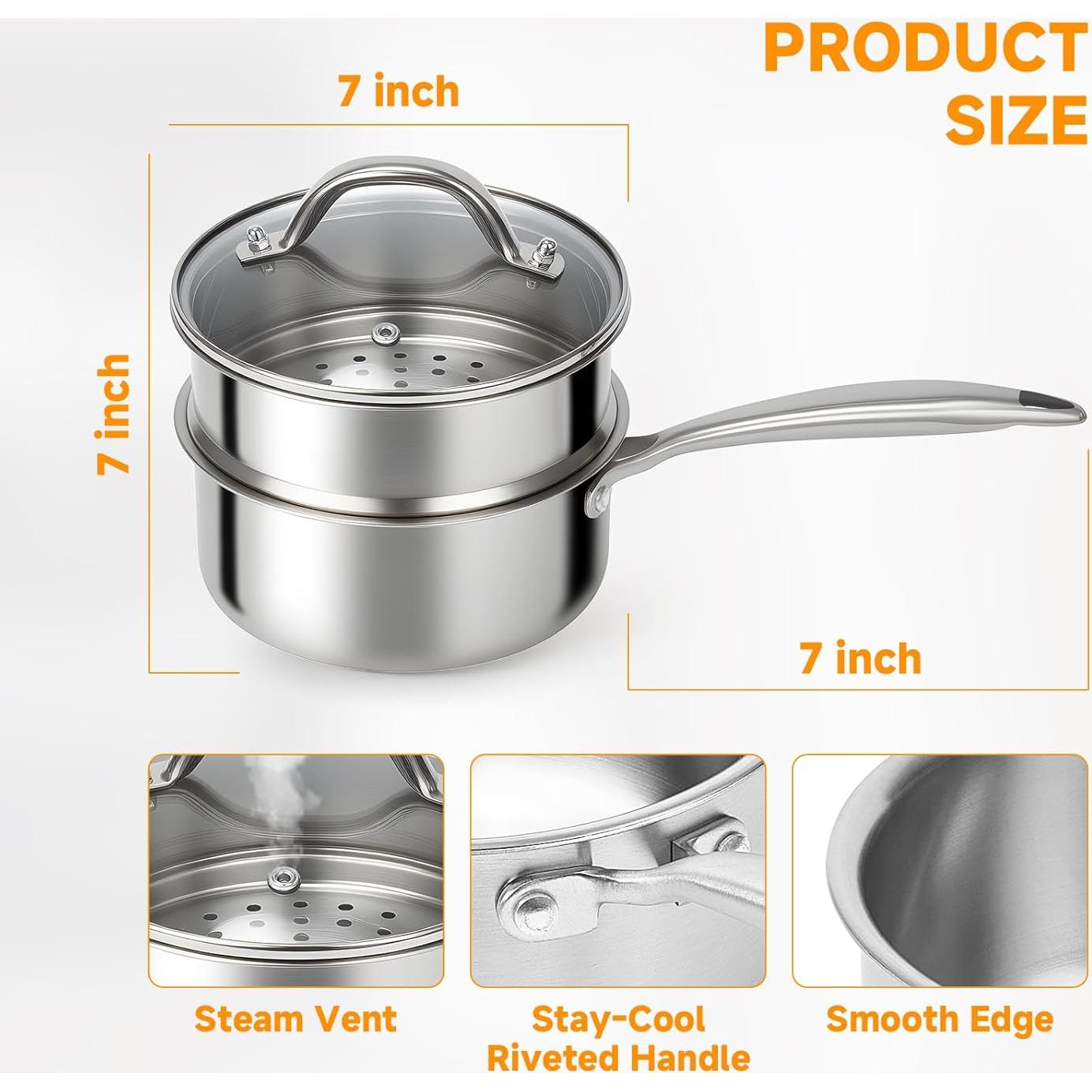 Cacerola Vaporera Ohtomber 1.5L Acero Inoxidable Antiadherente