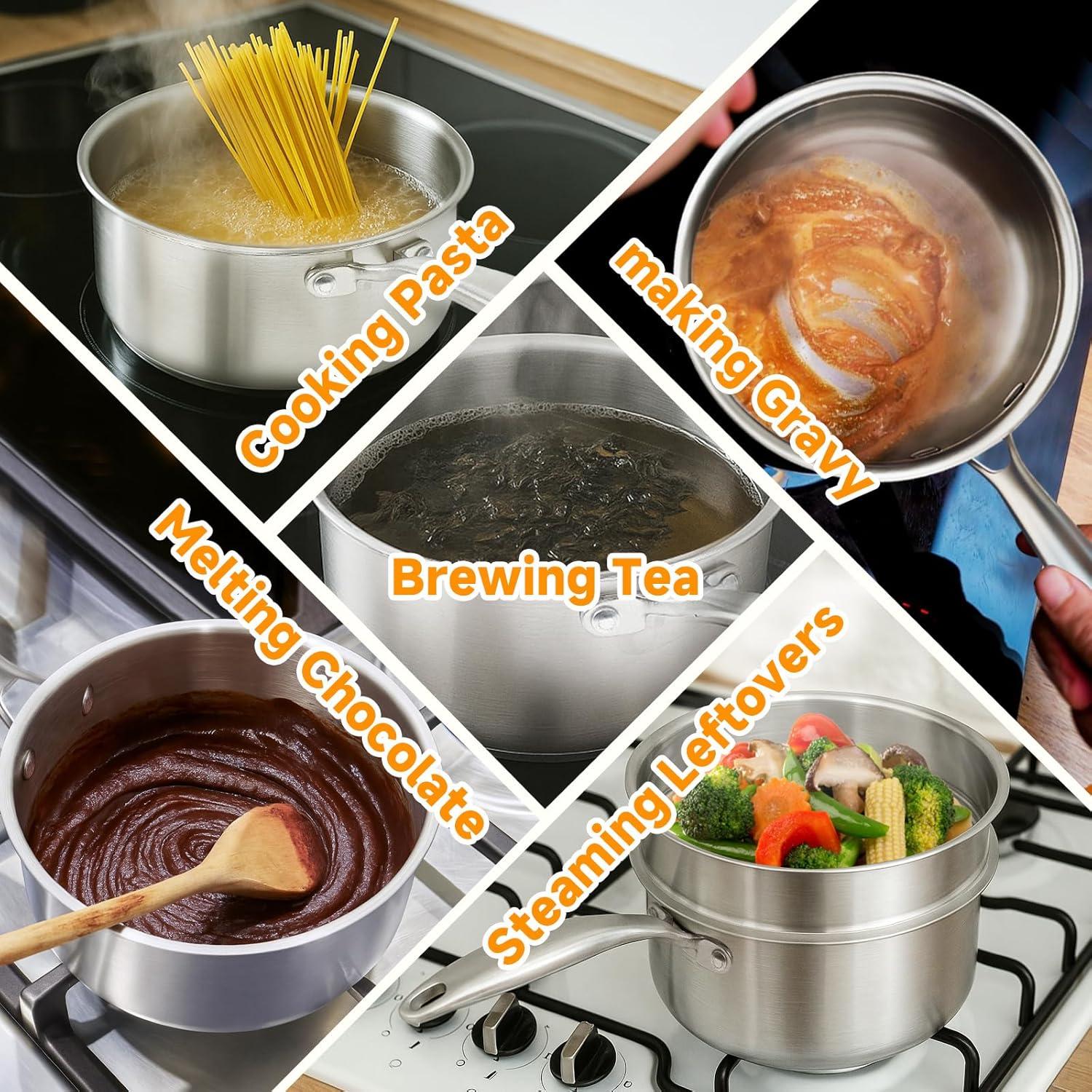 Cacerola Vaporera Ohtomber 1.5L Acero Inoxidable Antiadherente