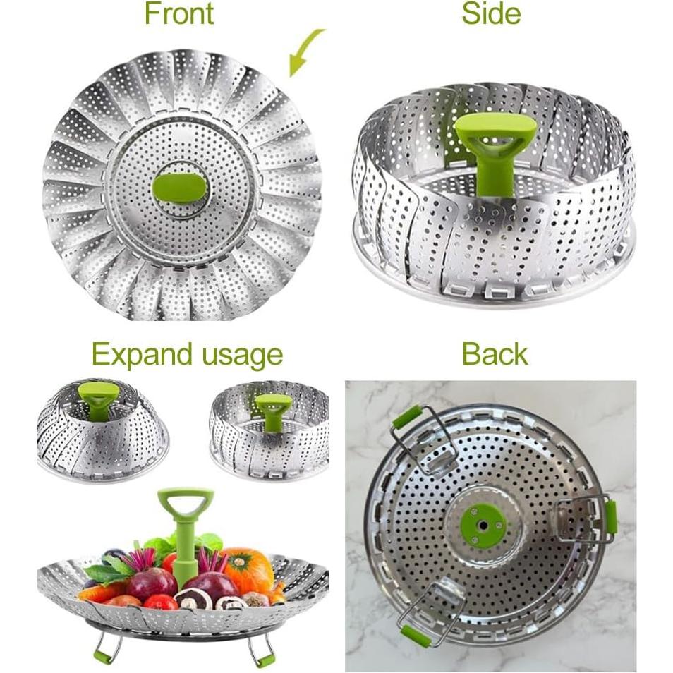 Cesta de Vapor Plegable Acero Inoxidable 5.5 a 9 Pulgadas