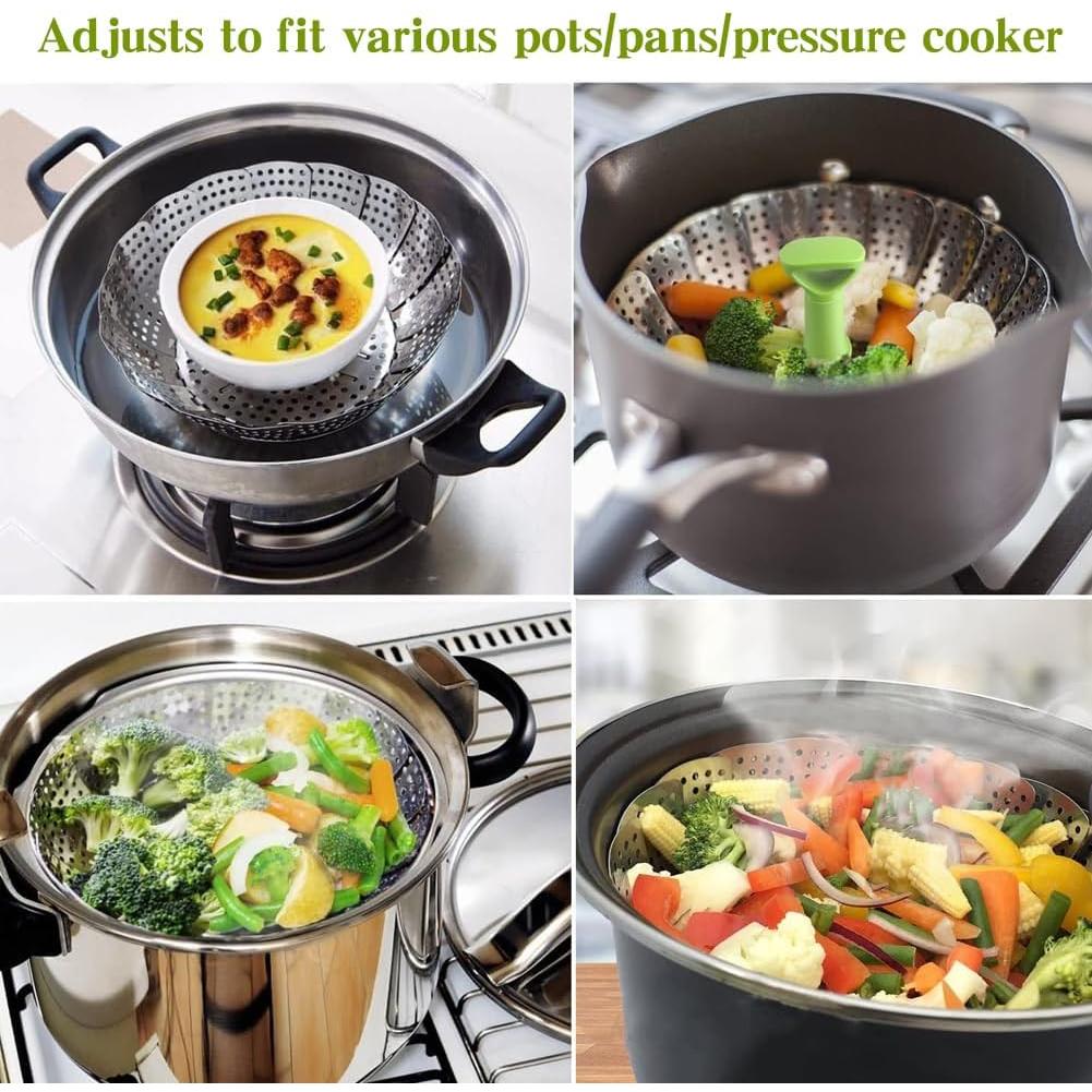Cesta de Vapor Plegable Acero Inoxidable 5.5 a 9 Pulgadas