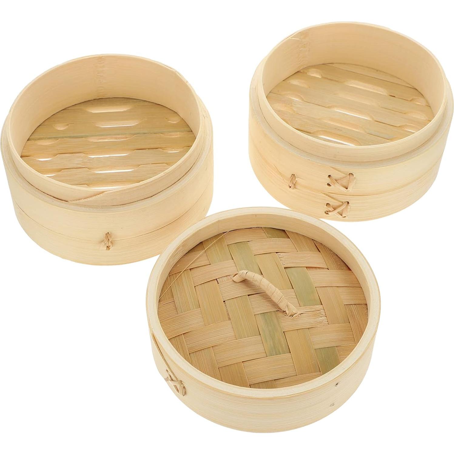 Juego de cestas de vapor de bambú Cabilock 3 piezas 12 cm
