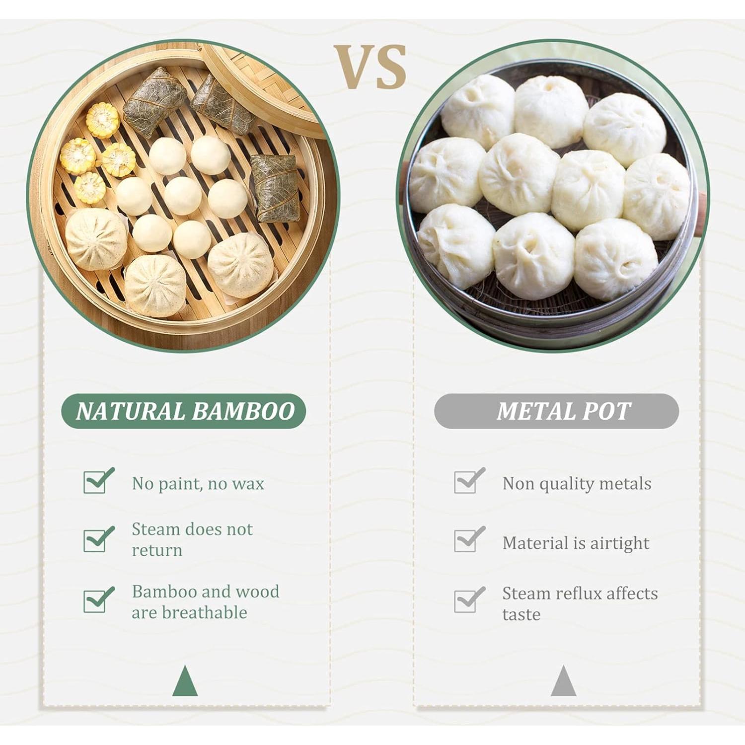 Juego de cestas de vapor de bambú Cabilock 3 piezas 12 cm