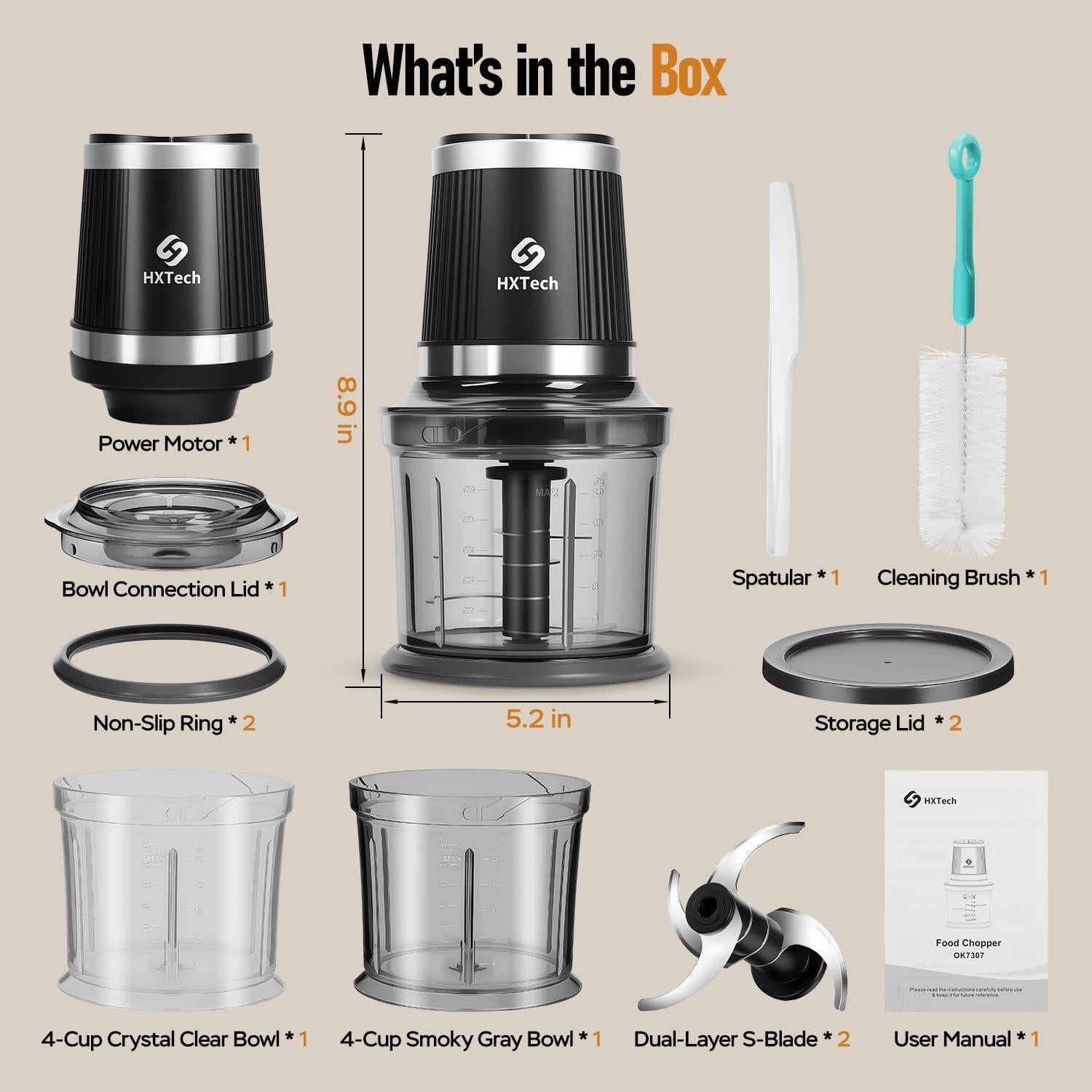 Procesador de Alimentos Eléctrico HXTech 2 Velocidades 1.72 kg