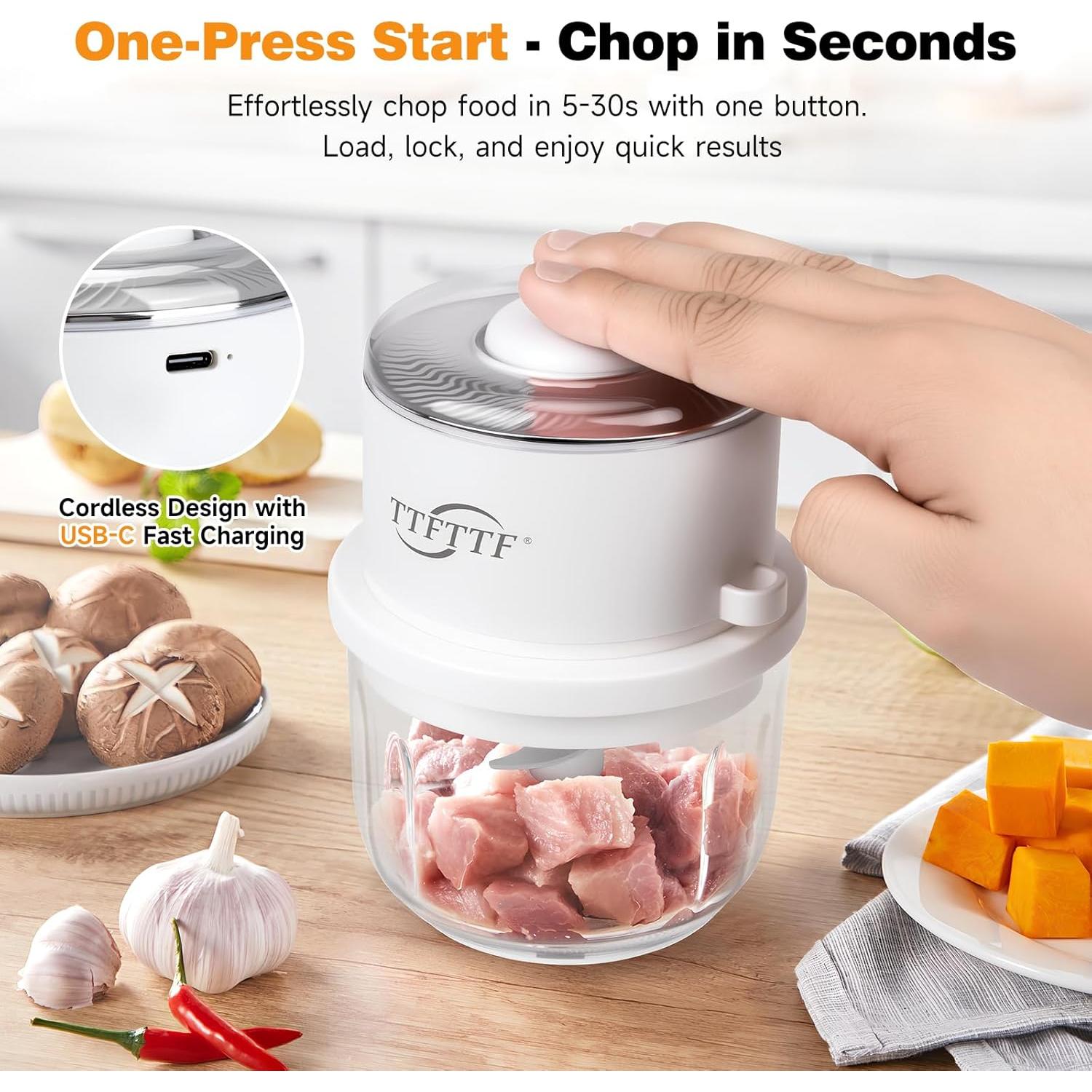 Picador de Ajo Eléctrico TTFTTF 350ML Inalámbrico USB-C