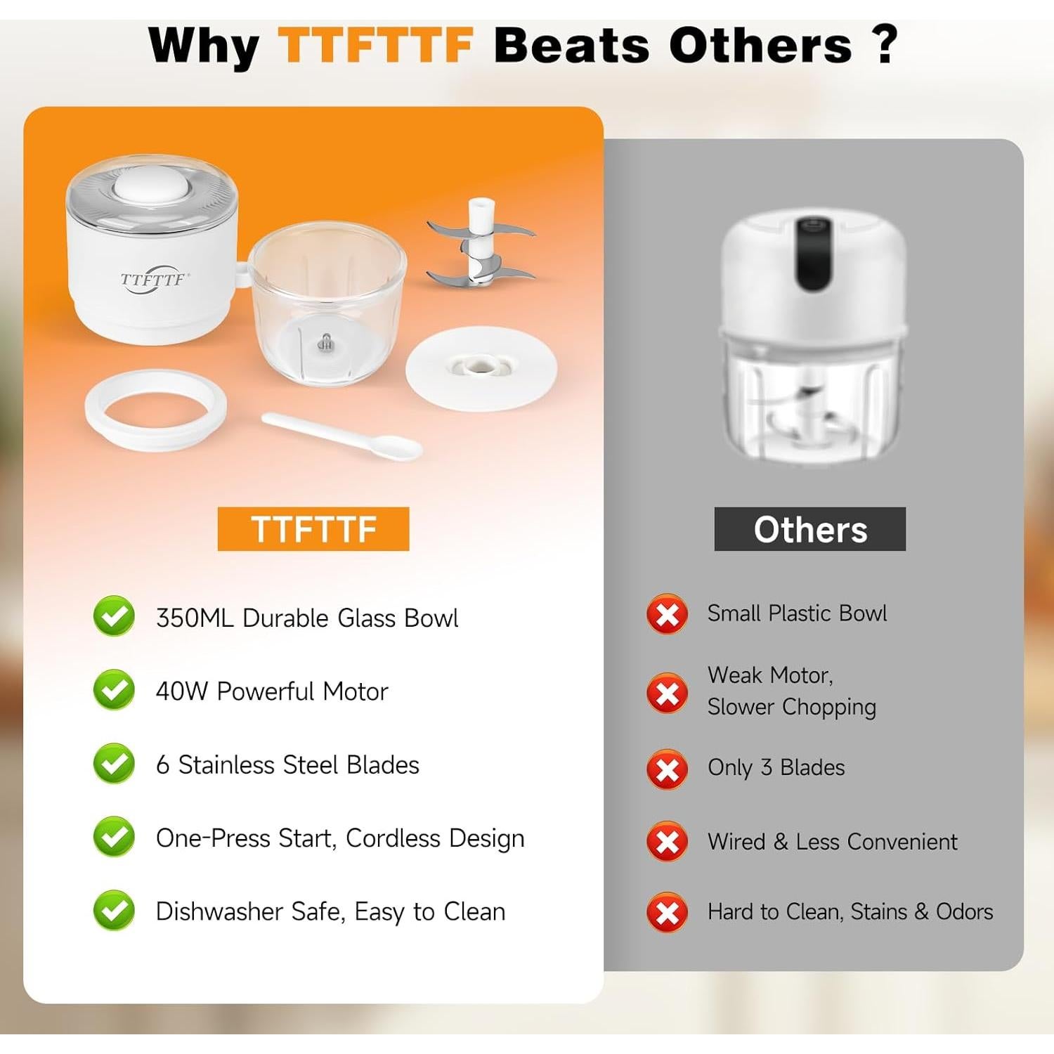Picador de Ajo Eléctrico TTFTTF 350ML Inalámbrico USB-C