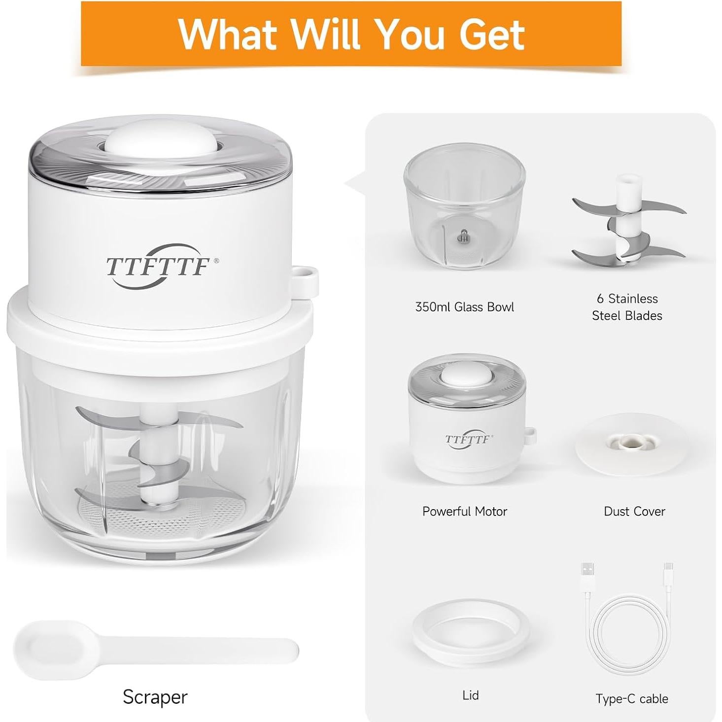 Picador de Ajo Eléctrico TTFTTF 350ML Inalámbrico USB-C