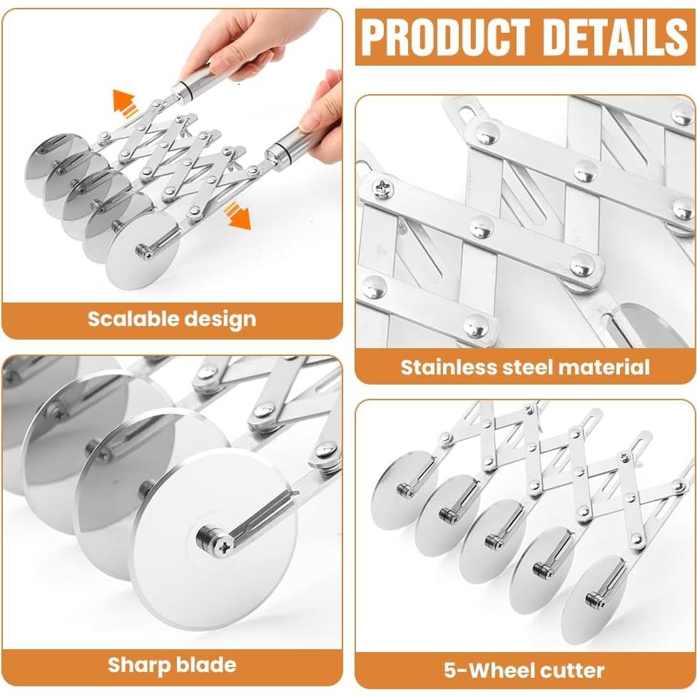 Cortador de Masa de 5 Ruedas Acero Inoxidable Mlesi 26.6x22cm