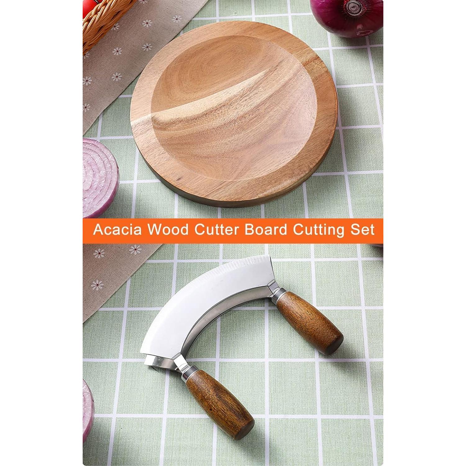 Cuchillo Mezzaluna TIYOORTA con Tabla de Cortar 20.32 cm