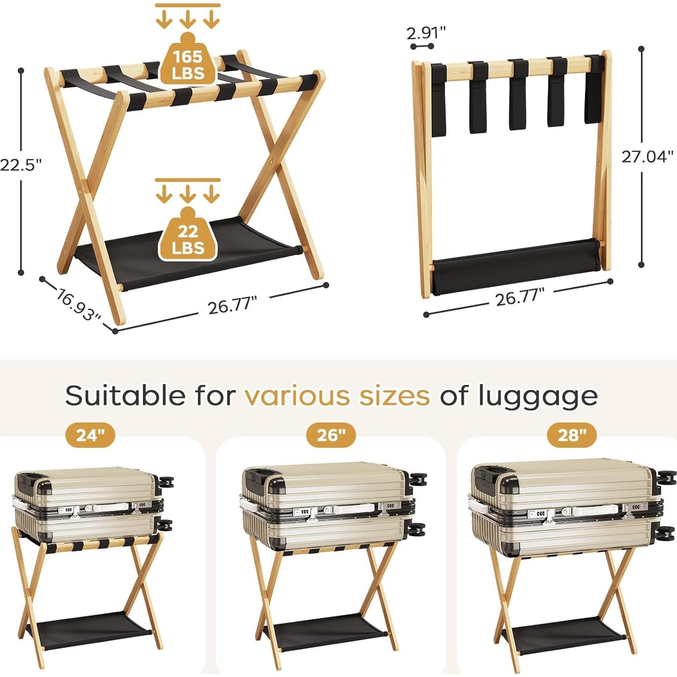 Soporte de Equipaje Plegable OAKVIVO 2 Paquetes Bambú 67.8 cm