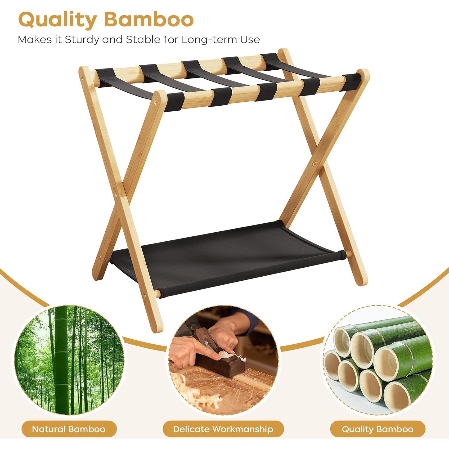 Soporte de Equipaje Plegable OAKVIVO 2 Paquetes Bambú 67.8 cm