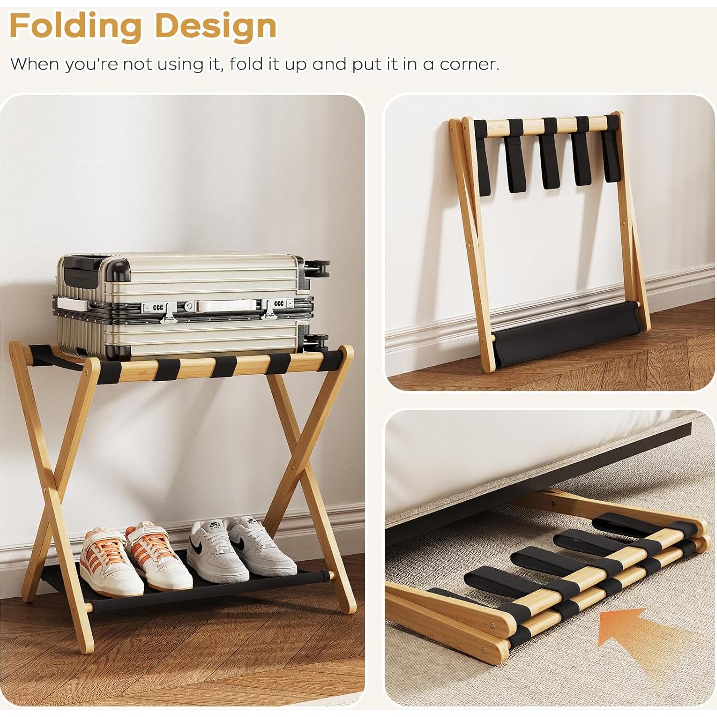 Soporte de Equipaje Plegable OAKVIVO 2 Paquetes Bambú 67.8 cm