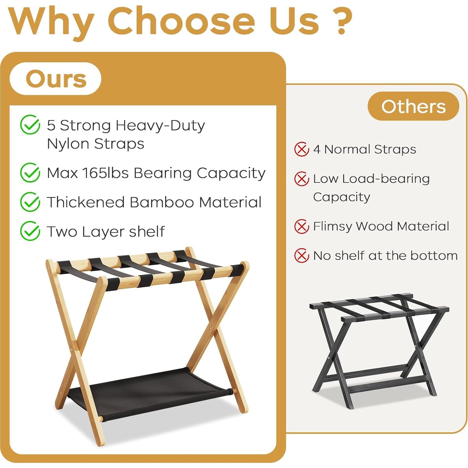 Soporte de Equipaje Plegable OAKVIVO 2 Paquetes Bambú 67.8 cm