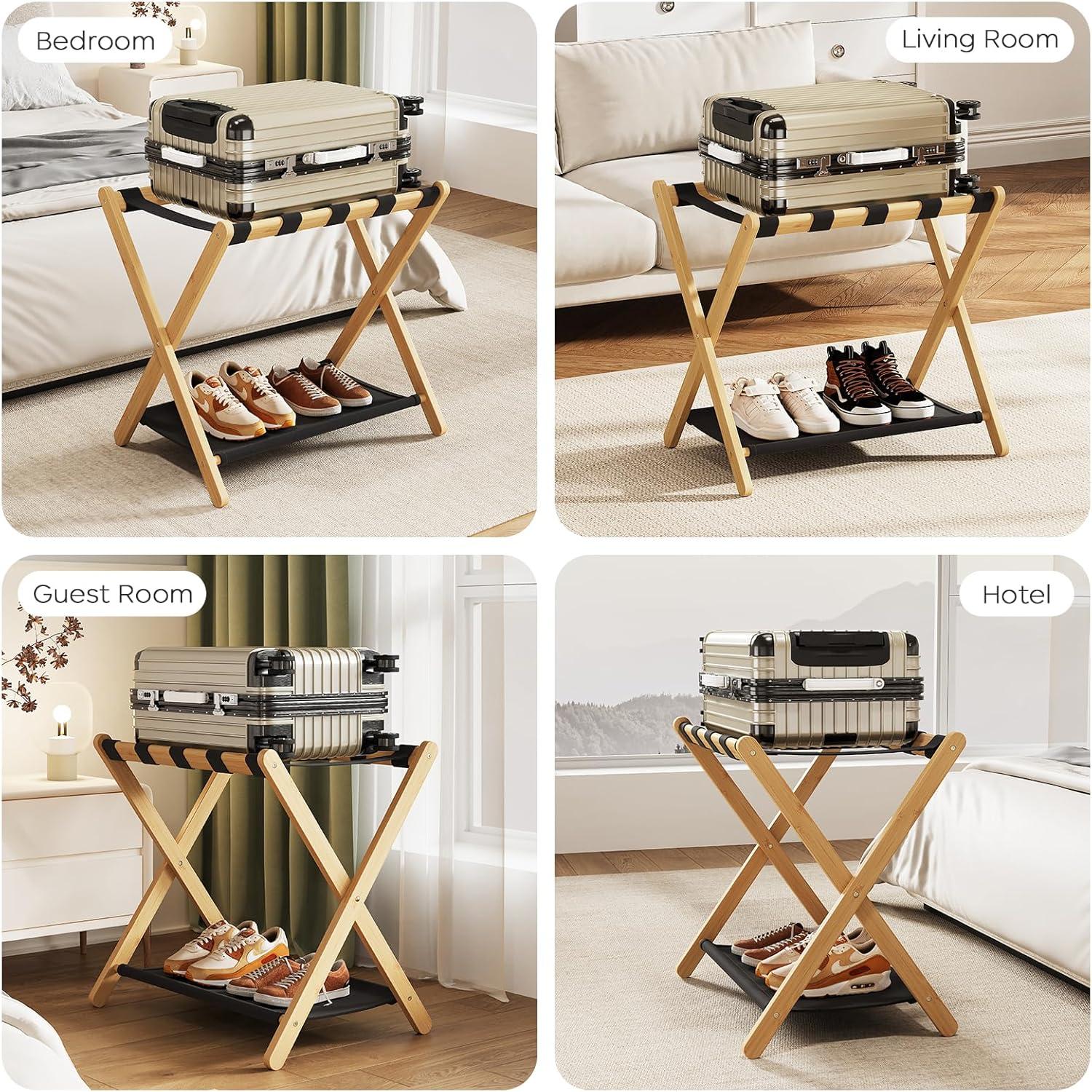 Soporte de Equipaje Plegable OAKVIVO 2 Paquetes Bambú 67.8 cm