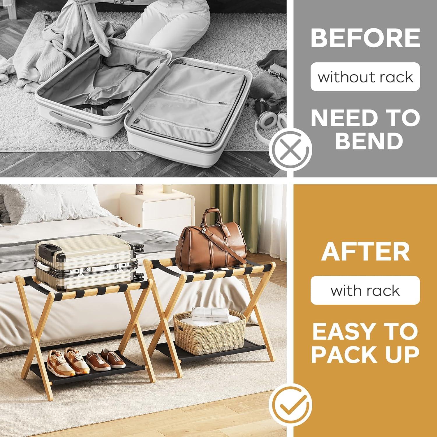 Soporte de Equipaje Plegable OAKVIVO 2 Paquetes Bambú 67.8 cm