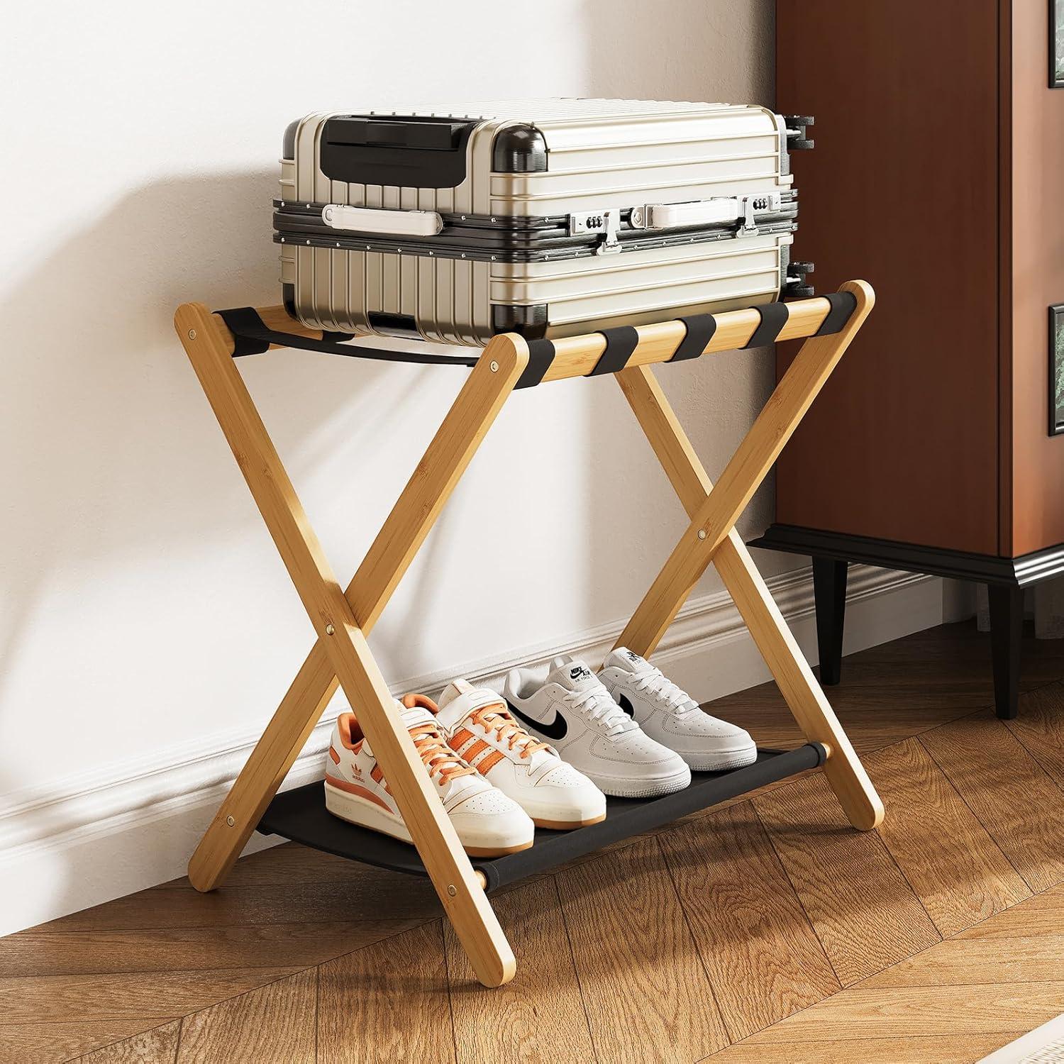 Soporte de Equipaje Plegable OAKVIVO 2 Paquetes Bambú 67.8 cm