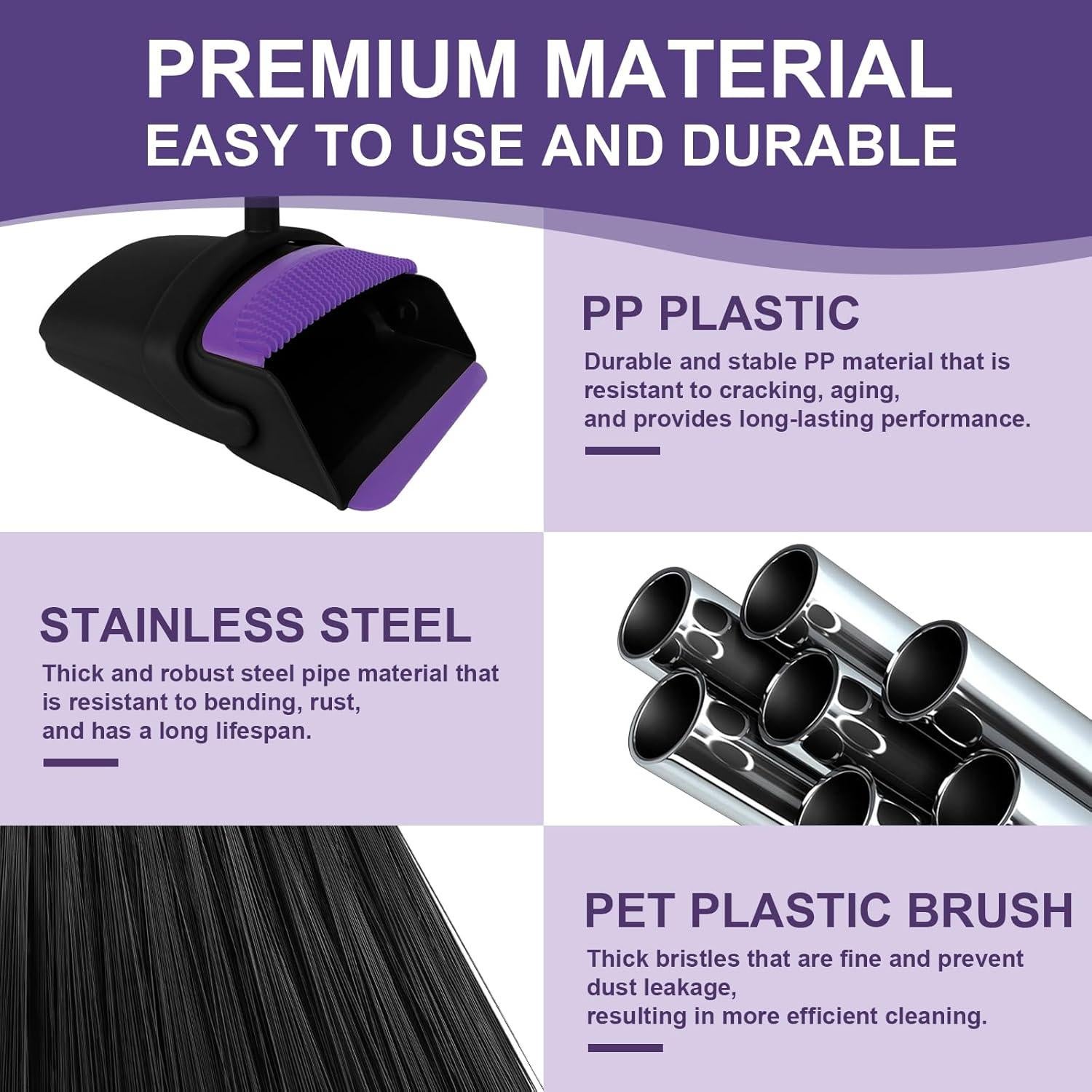 Juego de Escoba y Recogedor UDUK Morado 2 en 1 para Limpieza